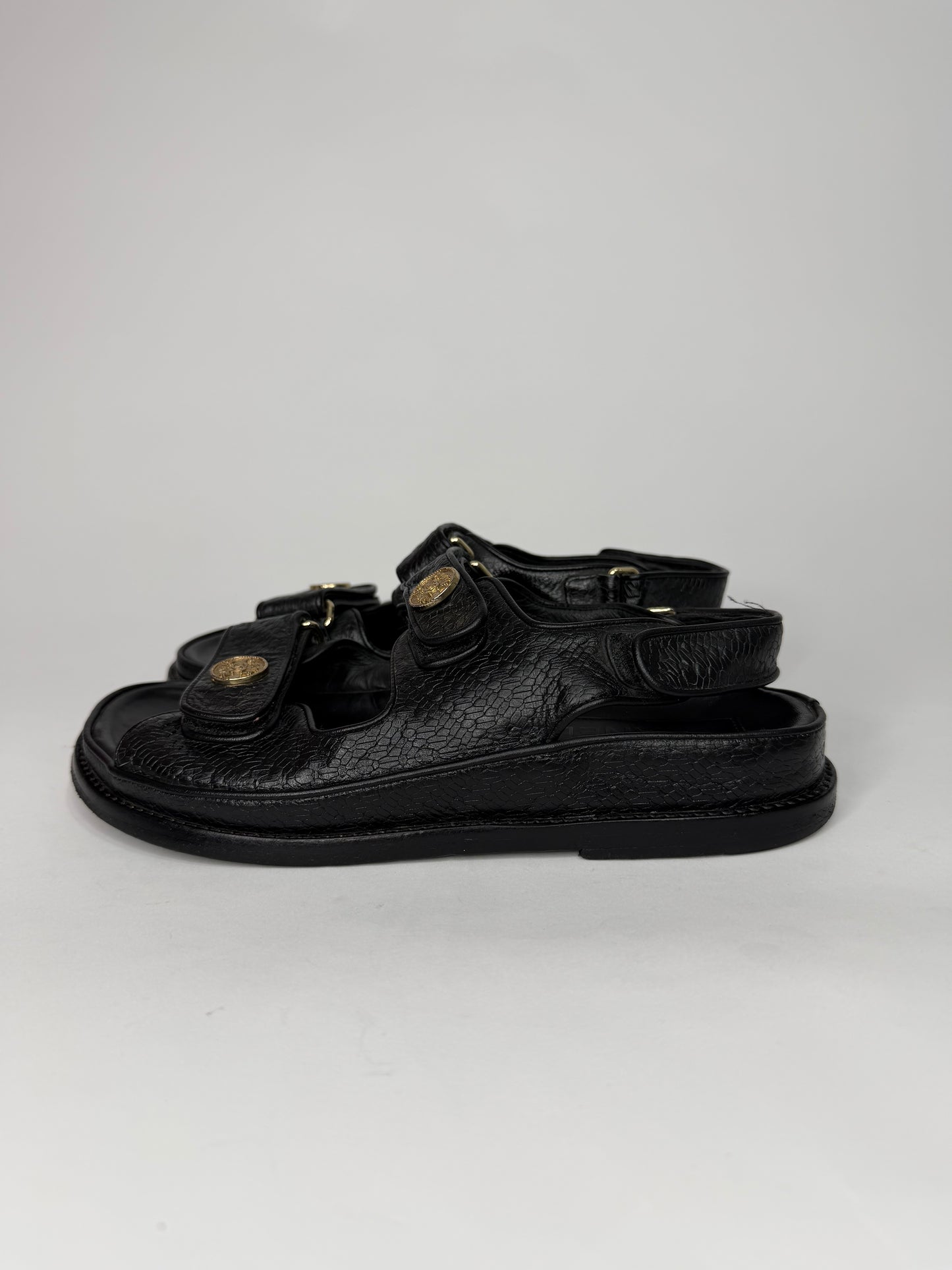Chanel Black Leather Dad Slingback Sandals Size 39 EU/ 9 US
