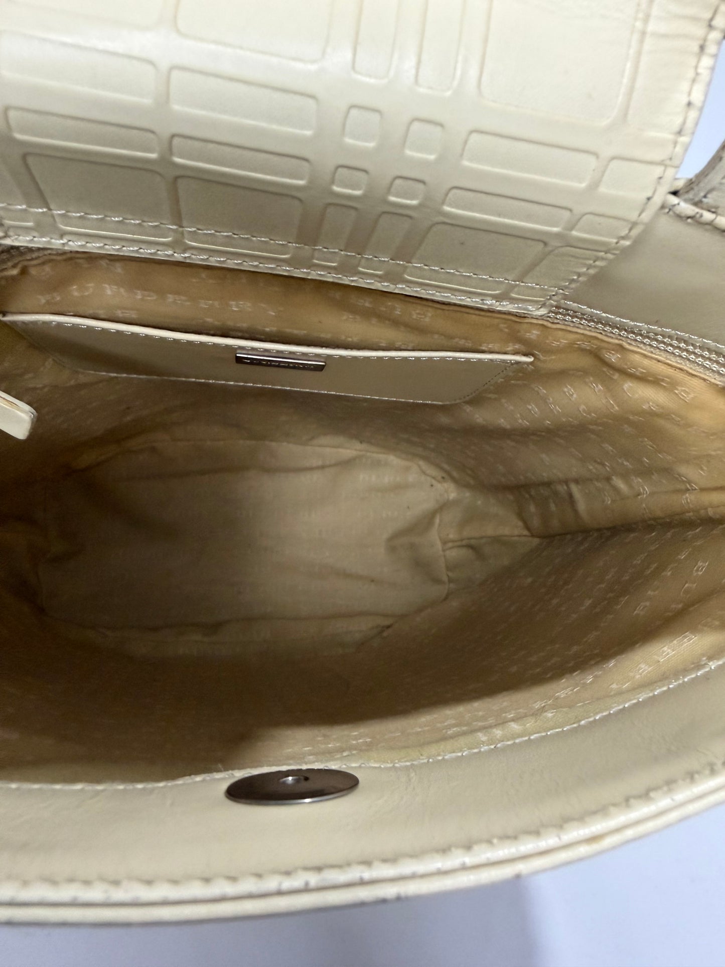 Burberry Cream Embossed Nova Check Leather Tote Bag