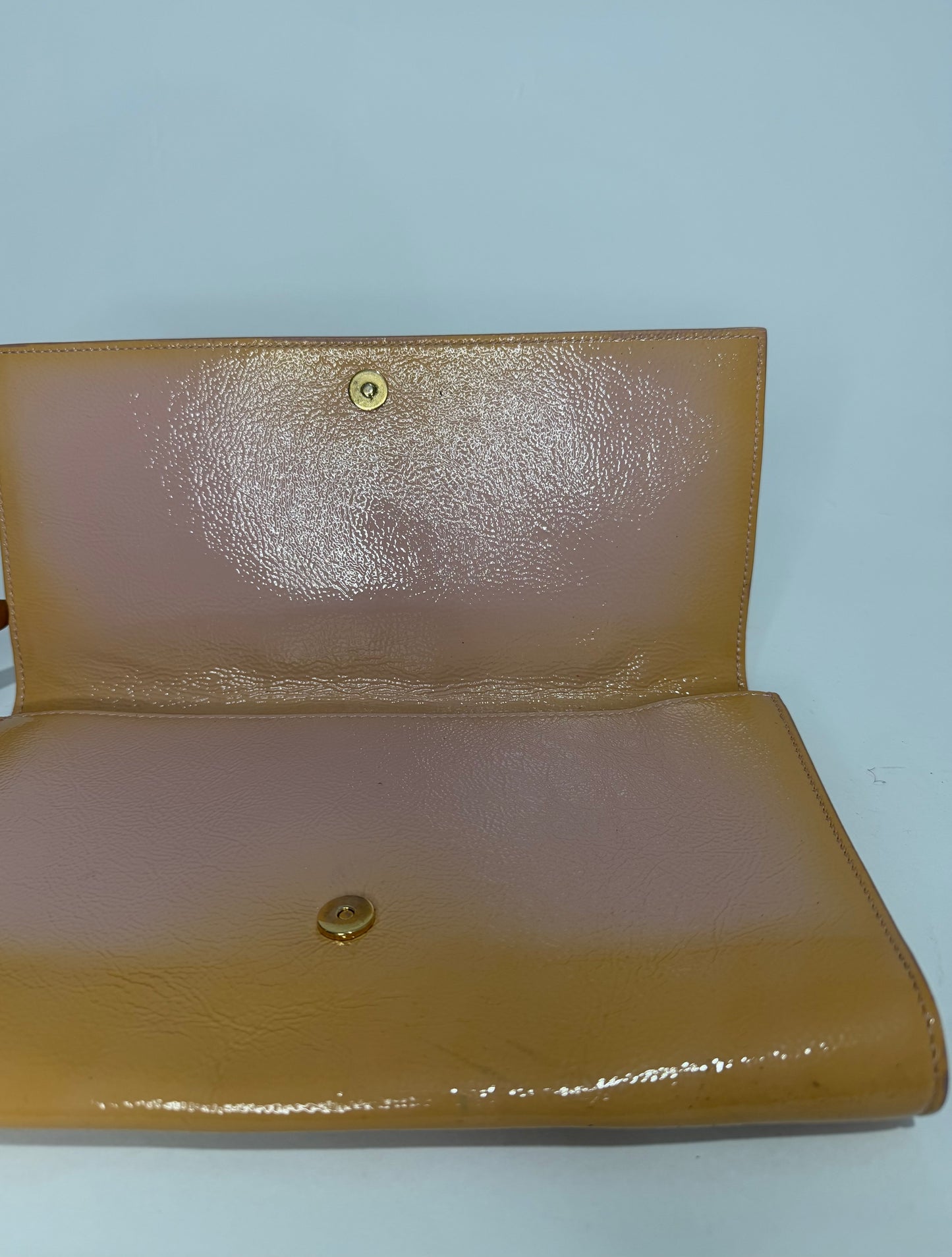 YVES SAINT LAURENT Beige Patent Leather Belle De Jour Large Clutch Bag