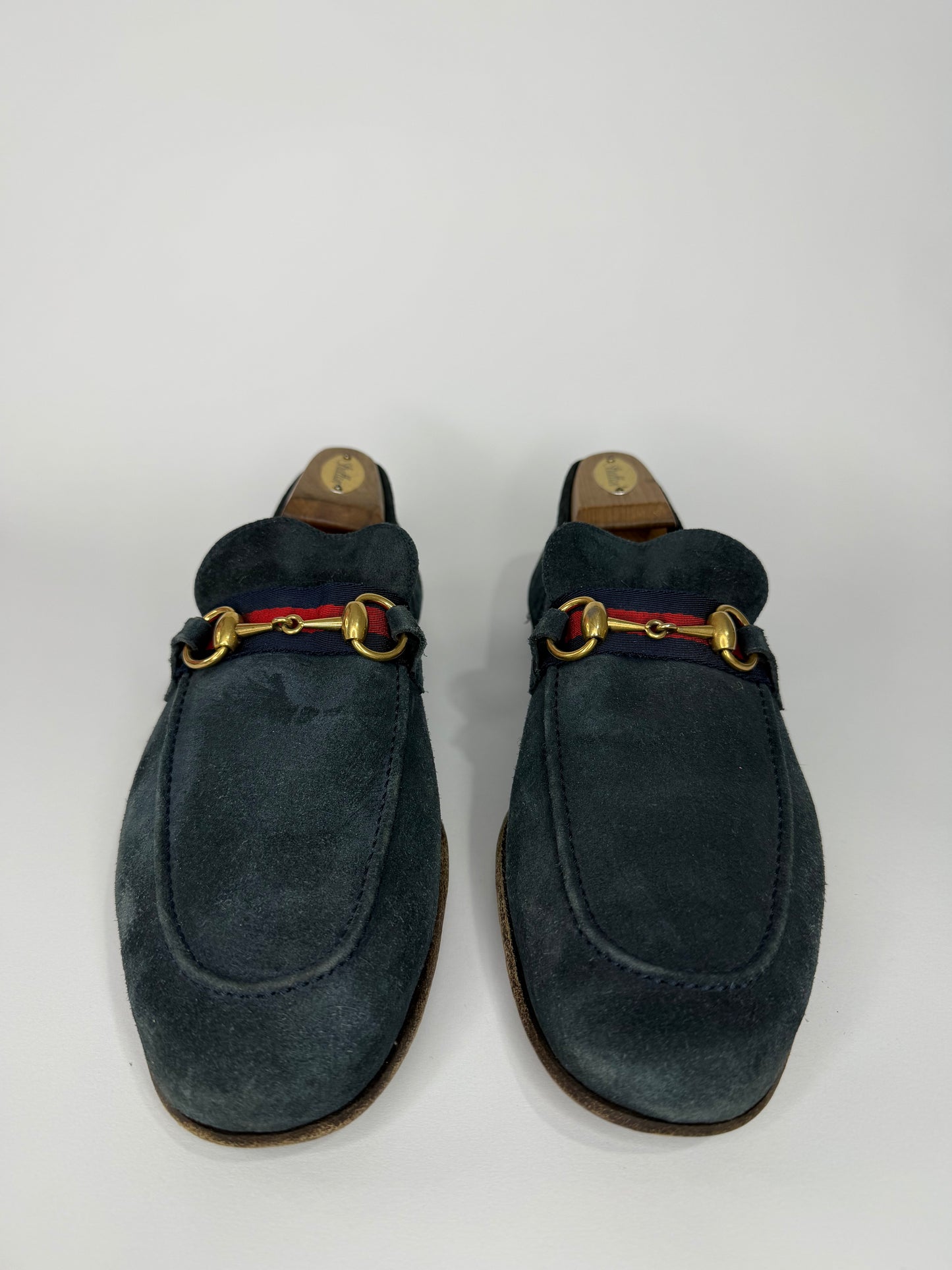 Gucci Navy Blue Suede Web Horsebit Loafers Size 8.5 UK/ 9.5 US/ 42.5 EU