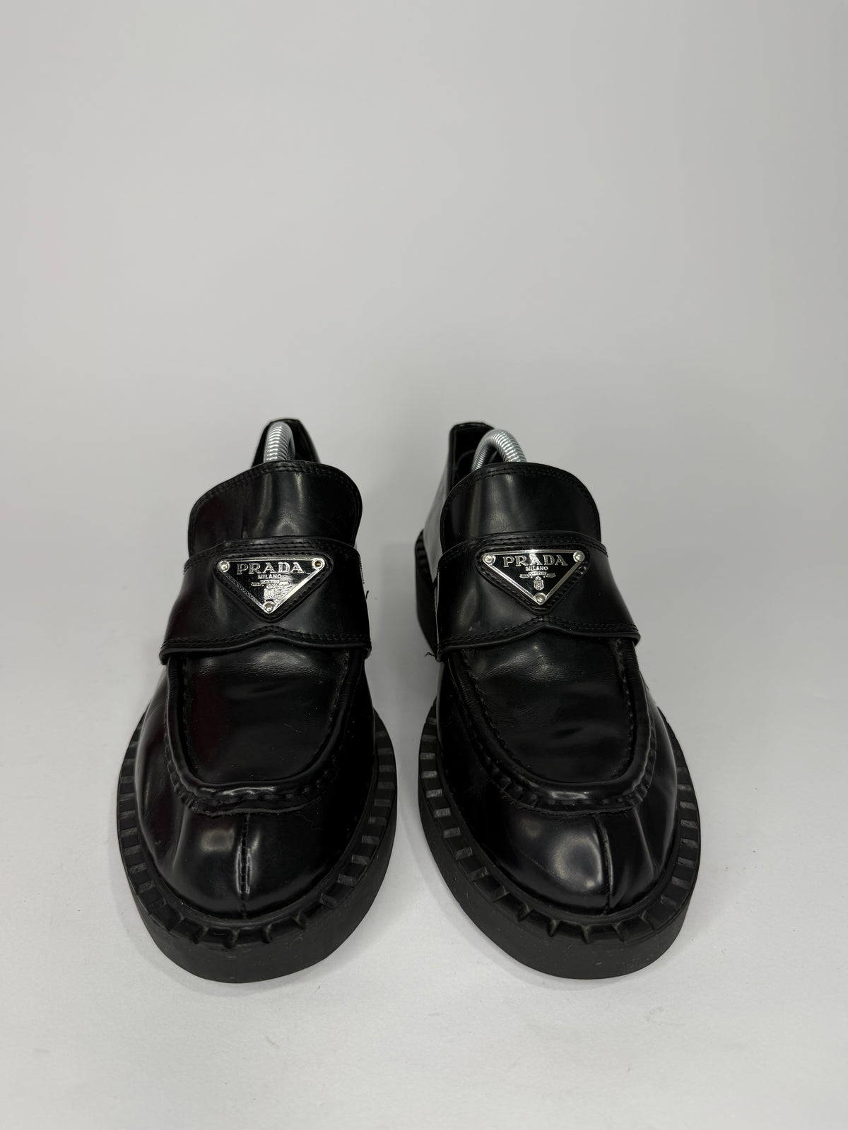 PRADA Vernice Metal Triangle Logo 50mm Loafers Size 36 EU/6 US/ 3UK