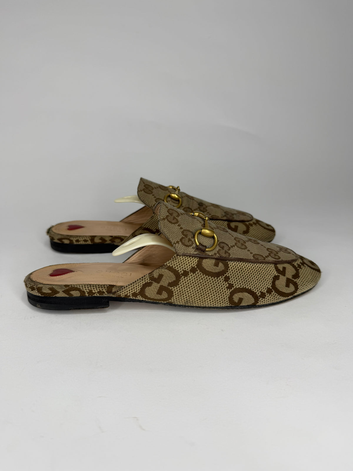 Gucci Beige/Brown GG Canvas Princetown Flat Mules Size 38 EU/ 8 US