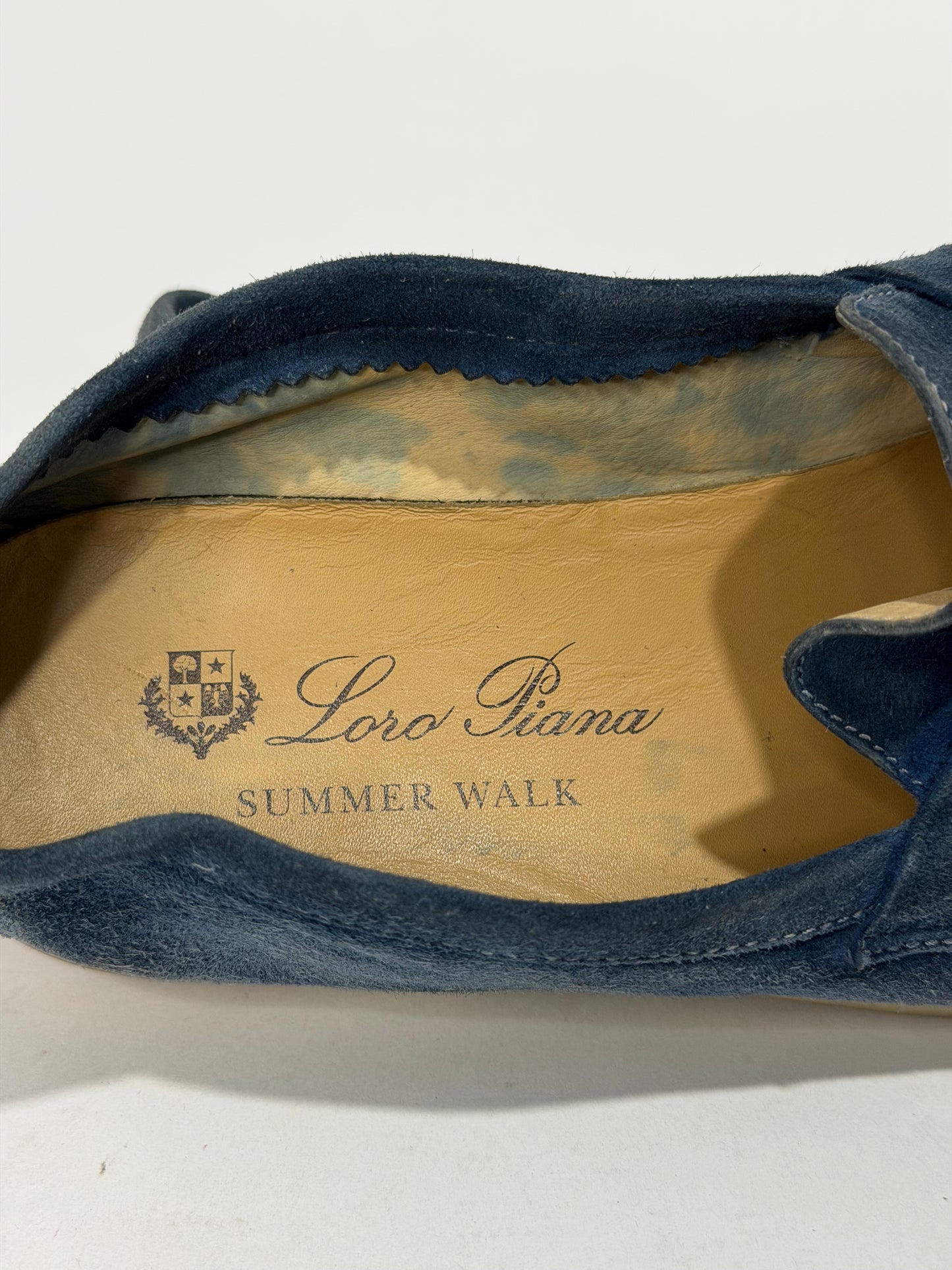 Loro Piana Blue Suede Summer Charms Walk Loafers Size 37 EU/ 7 US