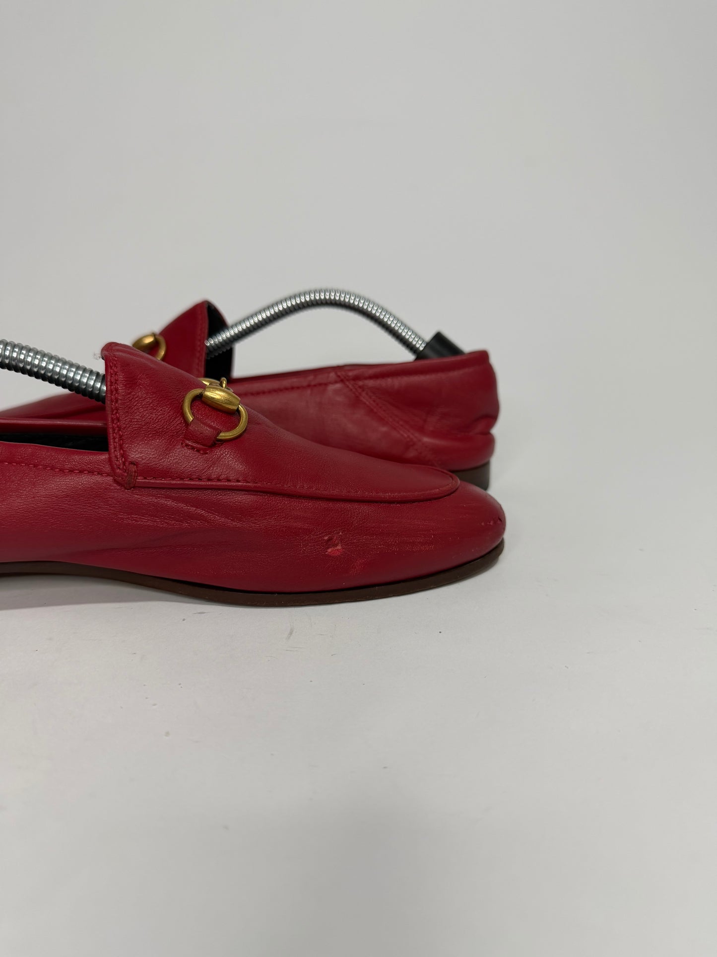 Gucci Red Leather Foldable Horsebit Loafers Size 37/ 7 US/ 4 UK