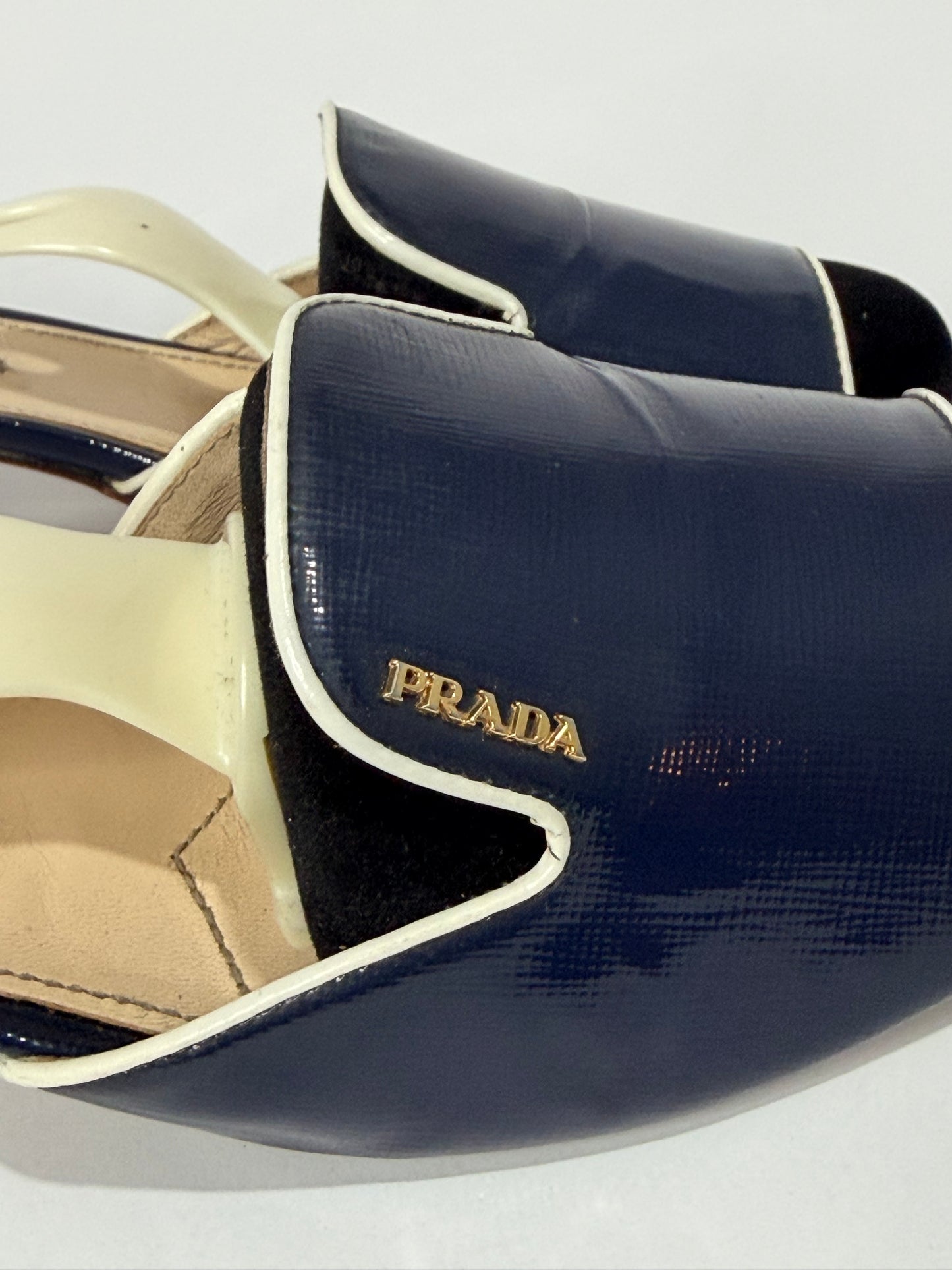 Prada Navy Blue Vernice Saffiano Leather Slide Sandals Size 40.5EU/ 10.5 US/ 7.5 UK