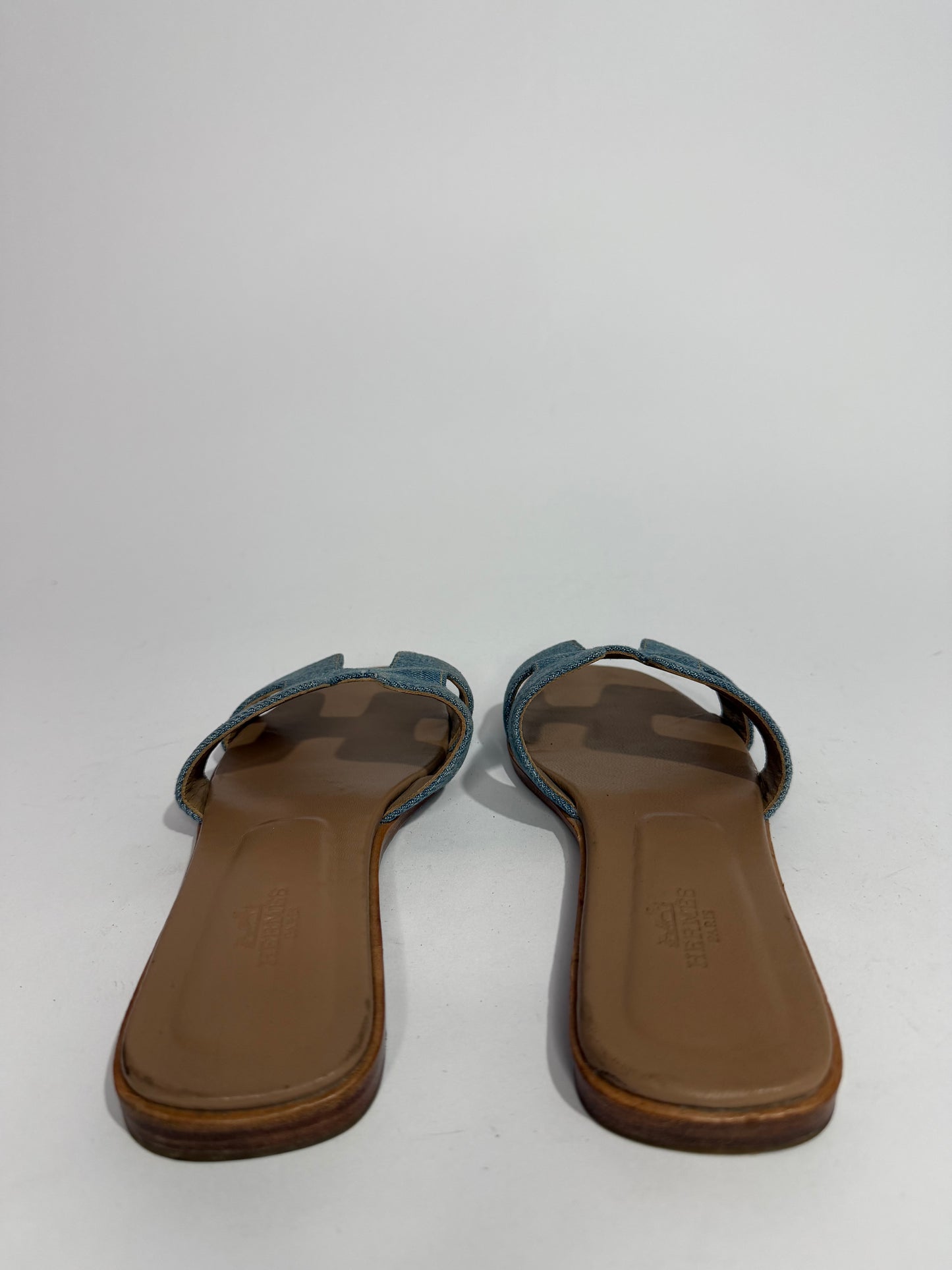 Hermès Oran Denim H Slide Sandals Blue Canvas Leather Flat Slides Size 36 EU/ 6 US/ 3 UK