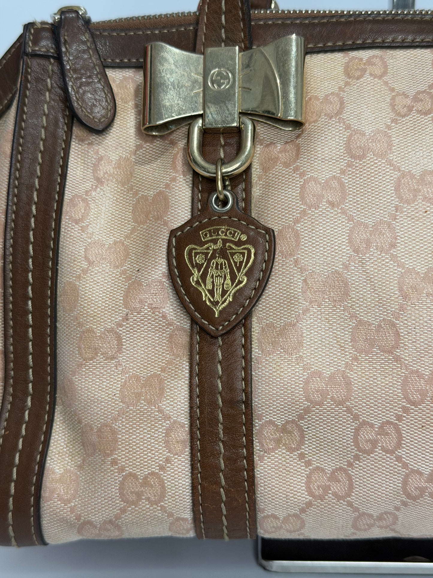 Gucci Pink/Beige GG Crystal Canvas and Leather Duchessa Tote