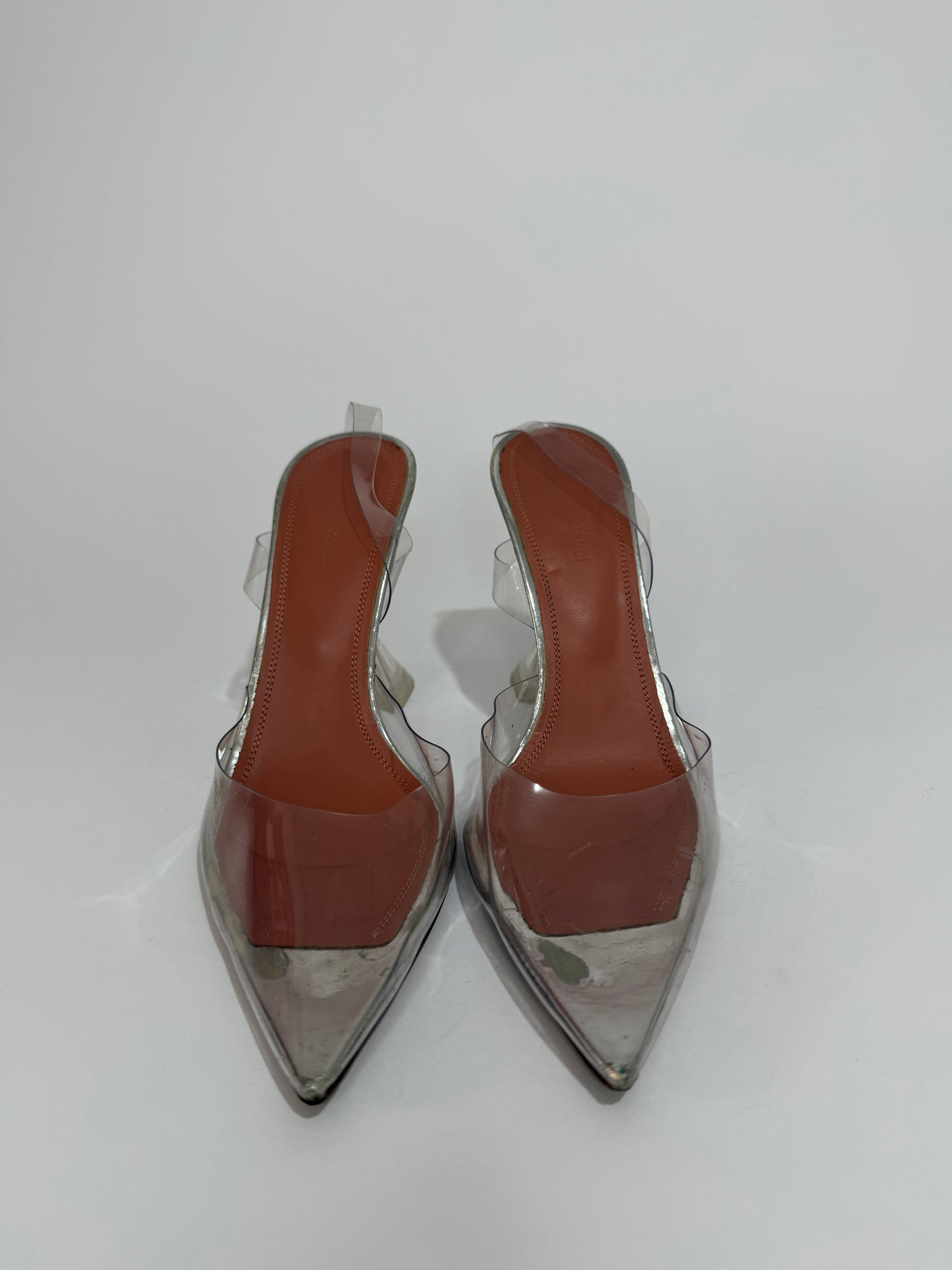 Amina Muaddi Transparent PVC Holli Glass Pointed Toe Slingback Pumps Size 38.5 EU/8.5 US