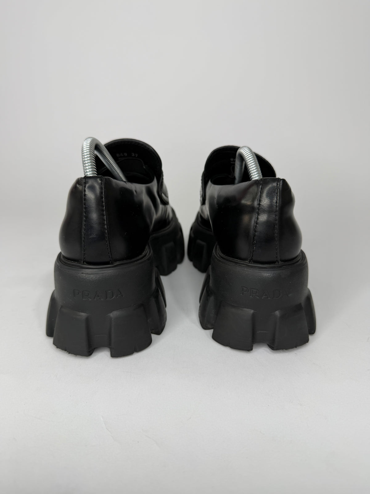 Prada Black Leather Monolith Platform Derby Sneakers Size 38 EU/ 8 US / 5 UK