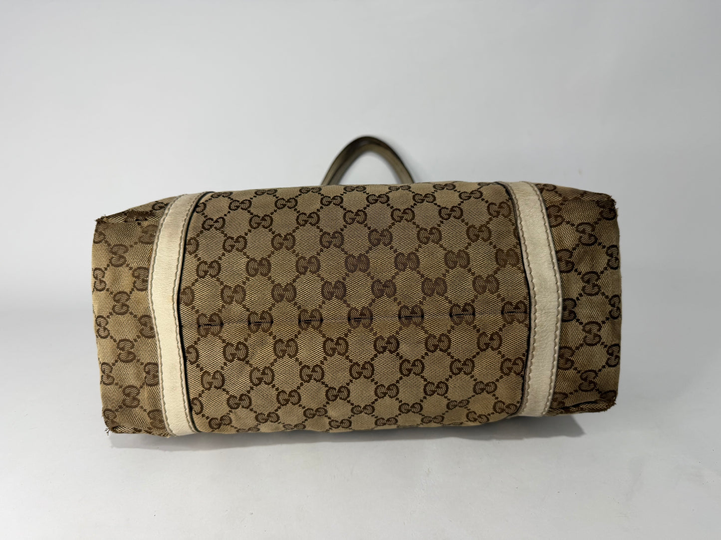 Gucci Beige/White GG Canvas and Leather Medium New Ladies Web Tote