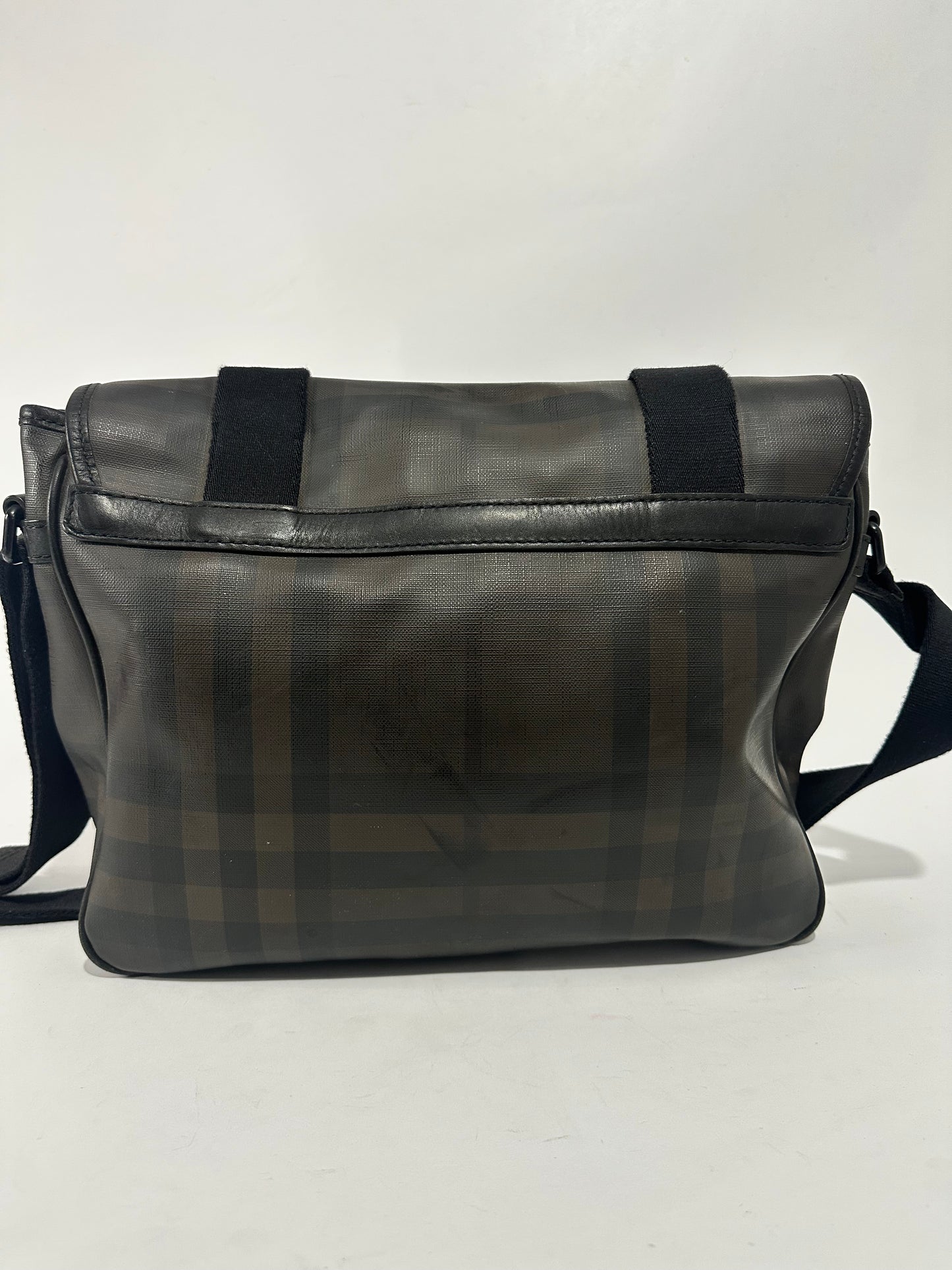 Burberry Grifford Messenger Bag Smoked Check Coated Canvas