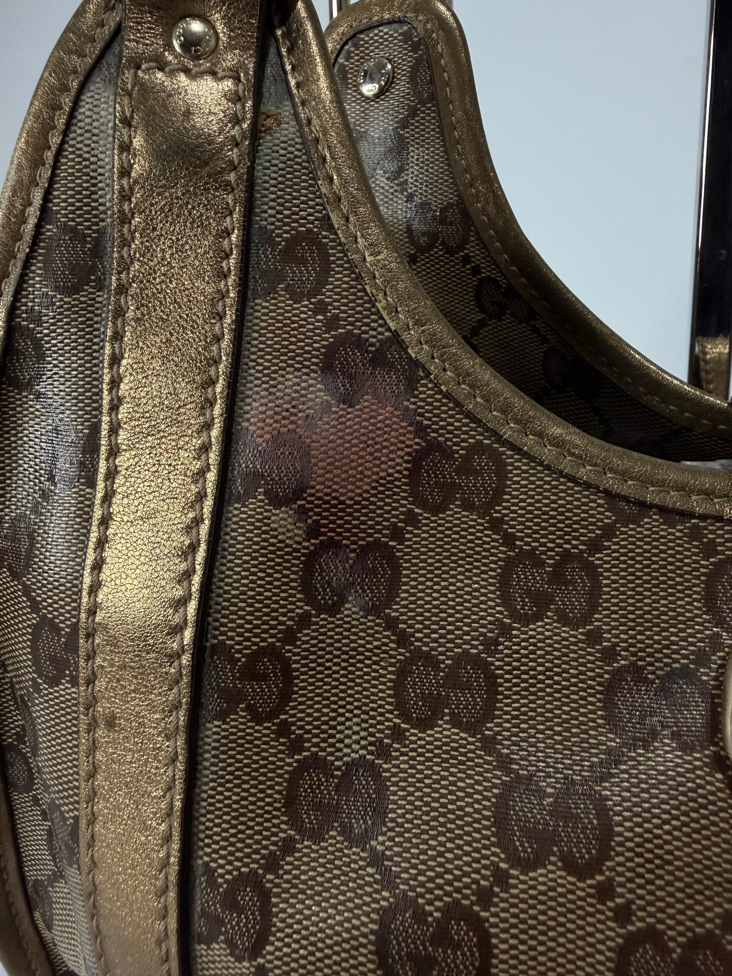 Gucci Gold/Beige GG Crystal Canvas and Leather Small Joy Shoulder Bag