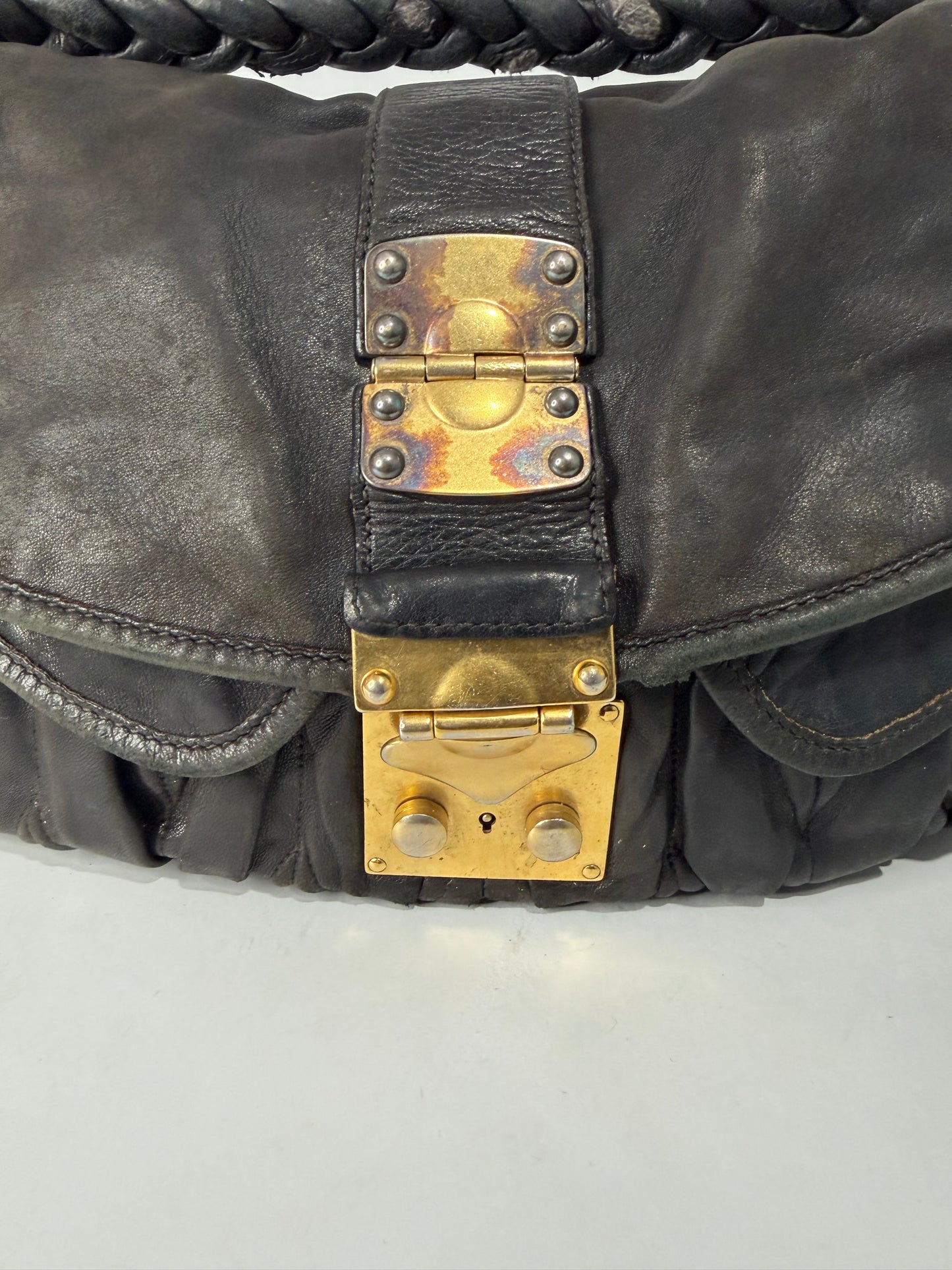 Miu Miu Black Coffer Matelasse Leather Hobo