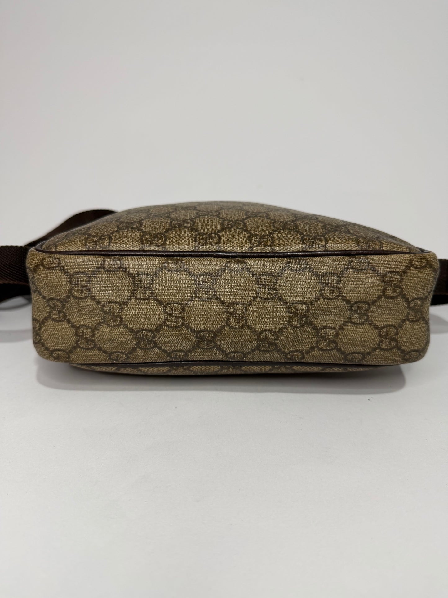 Vintage Gucci GG Supreme Monogram Crossbody Shoulder Bag Brown PVC Leather Trim