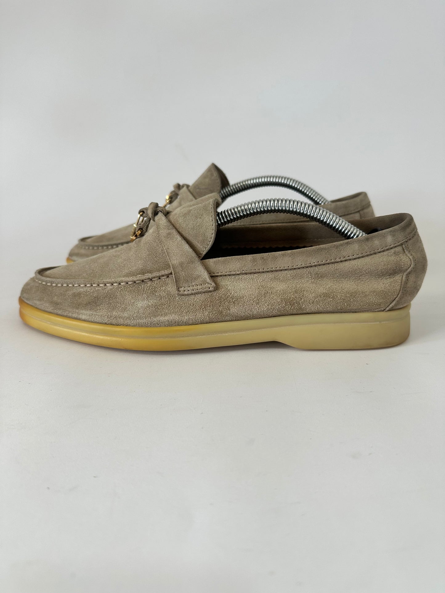 Loro Piana Beige Suede Summer Charms Walk Loafers Size 37