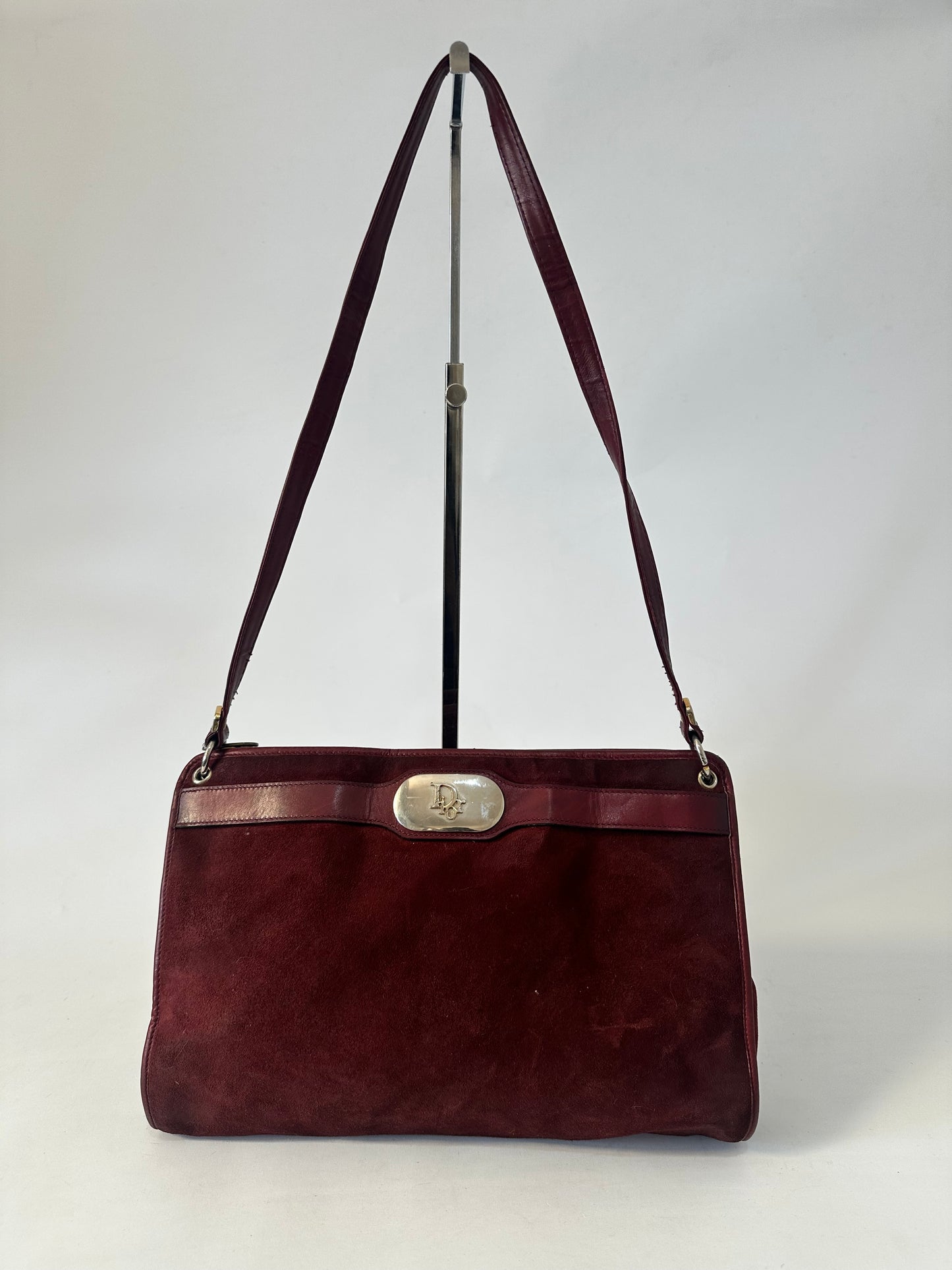 Christian Dior Vintage Burgundy Suede/ Leather Shoulder Bag Red