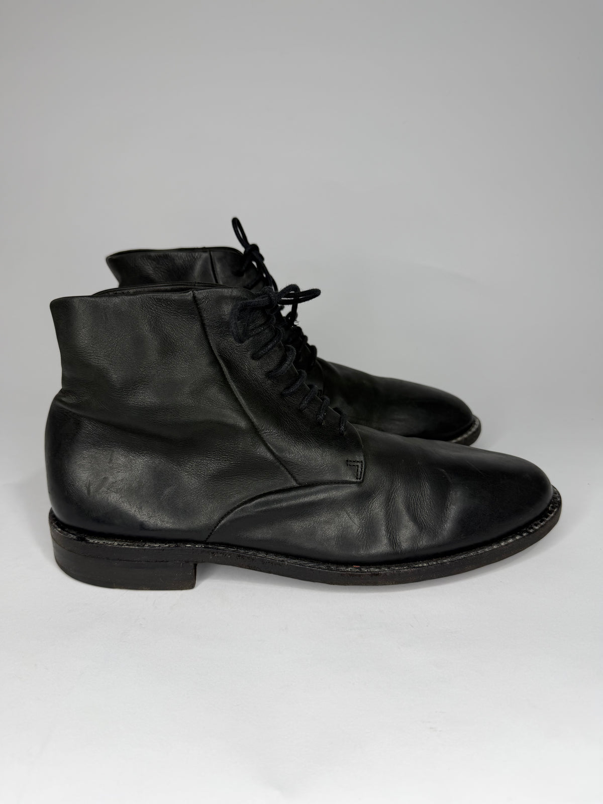 Marsèll Black Leather Lace-Up Ankle Boots EU 45