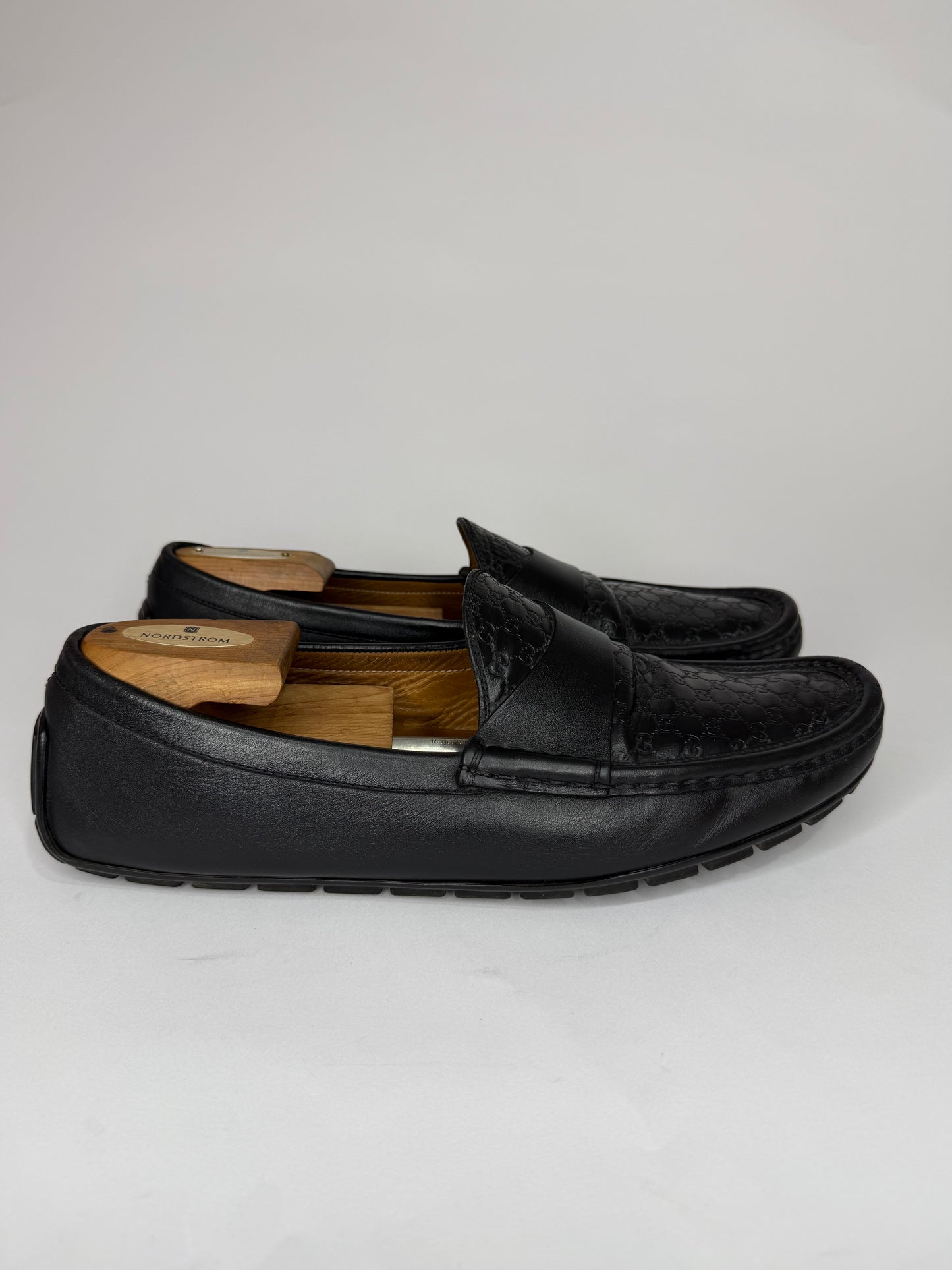 Gucci Black Diamante Leather Driver Loafers Size 10 US / 9 UK / 43 EU