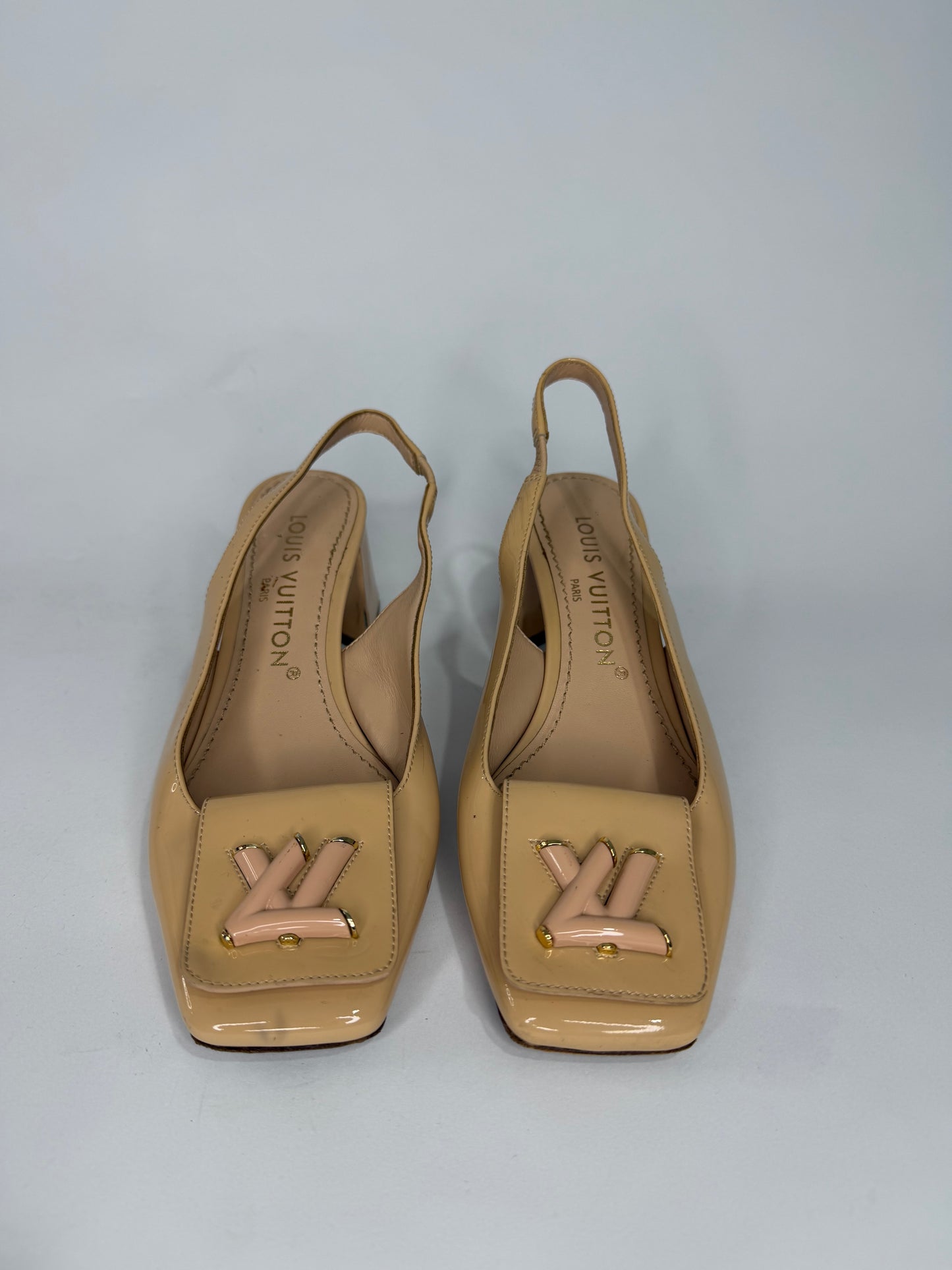Louis Vuitton Beige Patent Leather Shake Slingback Pumps Size 36.5 EU/ 6.5 US/ 3.5 UK