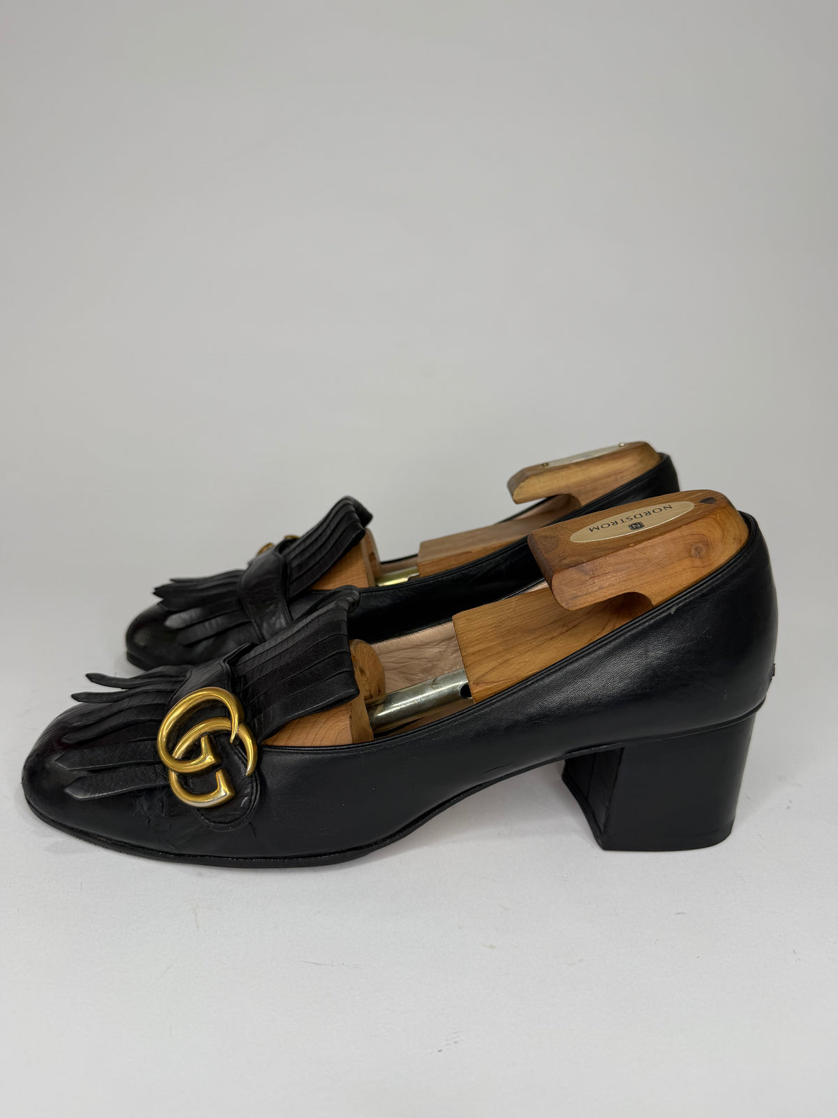 Gucci Black Leather GG Fringe Detail Loafer Pumps Size 42 EU/ 8 UK/ 12 US