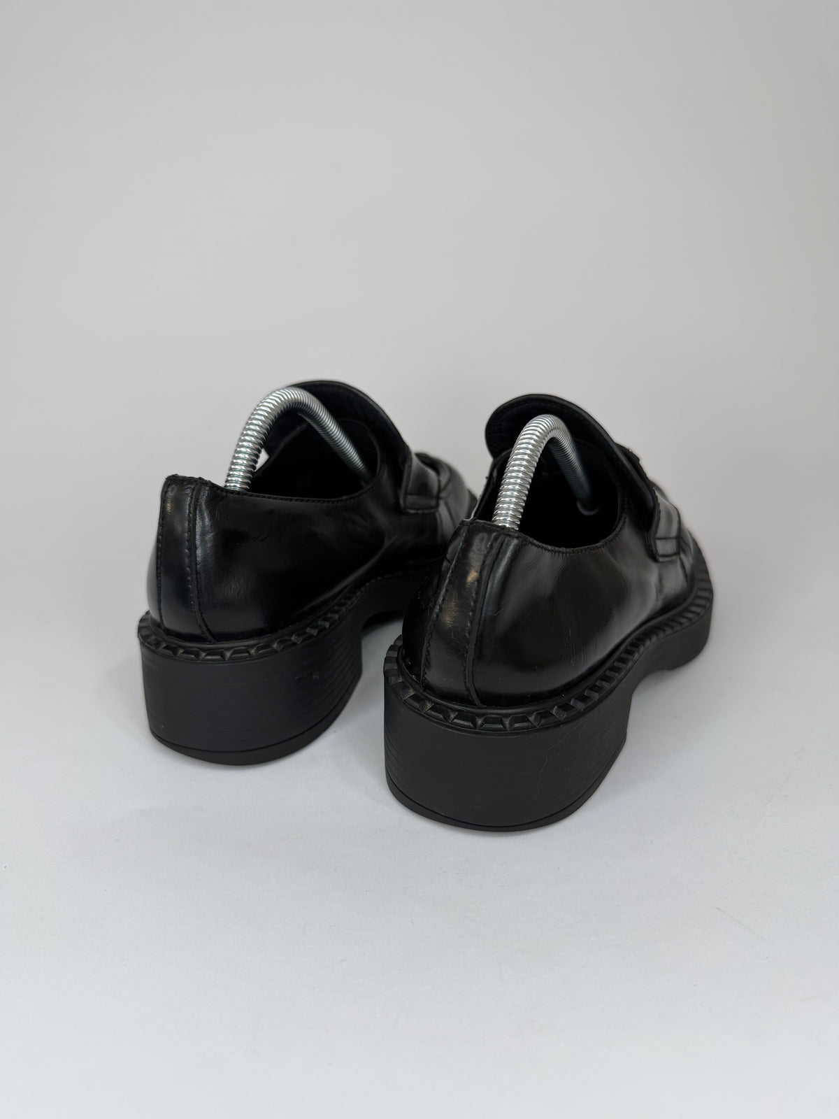 PRADA Vernice Metal Triangle Logo 50mm Loafers Size 36 EU/6 US/ 3UK