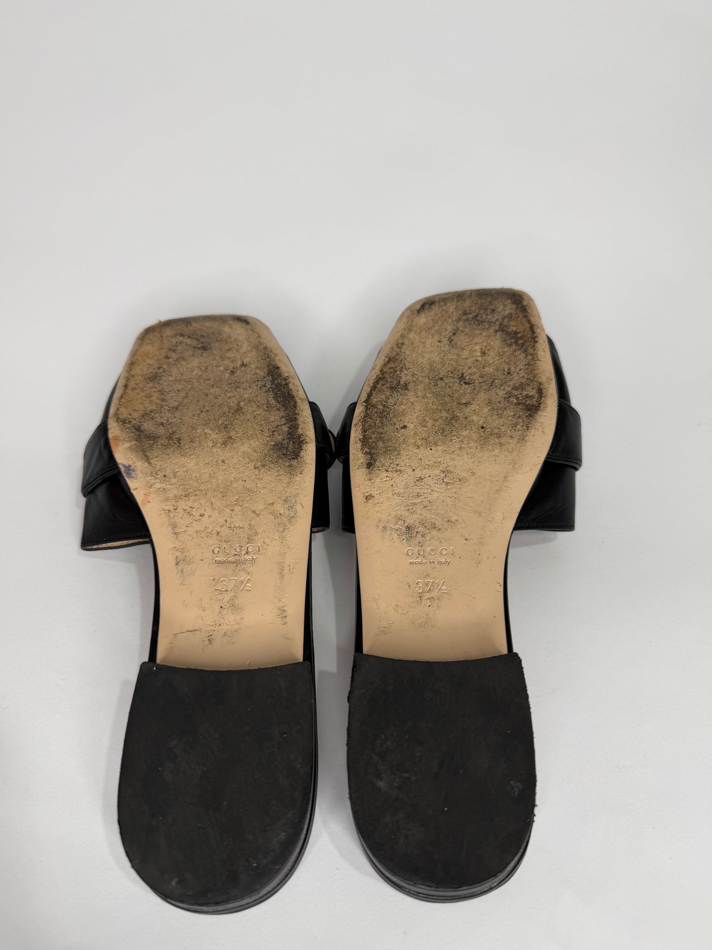 Gucci Black Leather GG Malaga Kid Flat Mules Size 37.5 EU/ 7.5 US