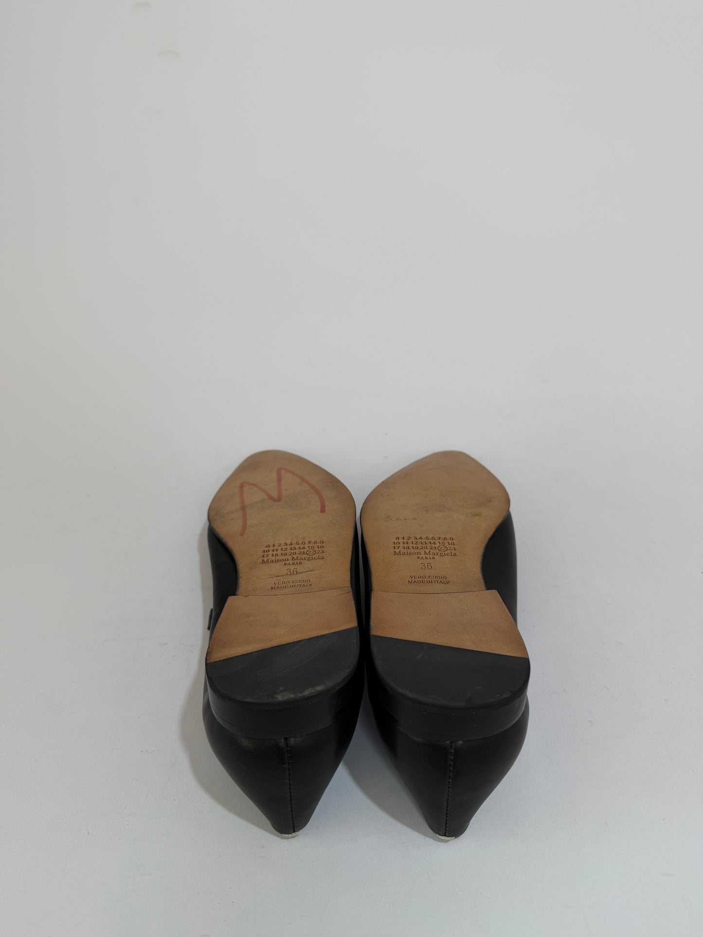 Maison Margiela Black Leather Mary Jane Ballet Flats Pointed Toe EU 36/ 6 US/ 3 UK