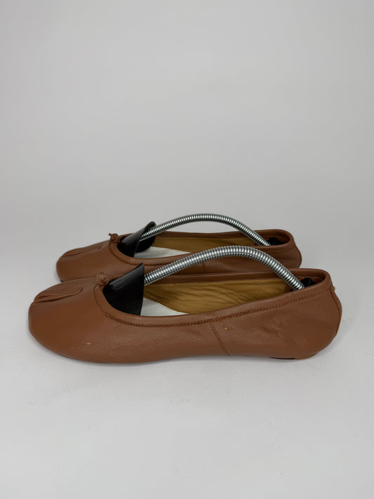 Maison Margiela Tabi Ballet Flats Brown Leather Split-Toe EU 38