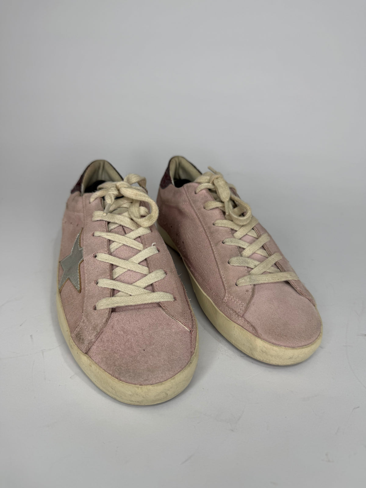 Golden Goose Superstar Pink Suede & Silver Heel Tab Distressed Sneakers Size 38 EU/ 8 US/ 5 UK