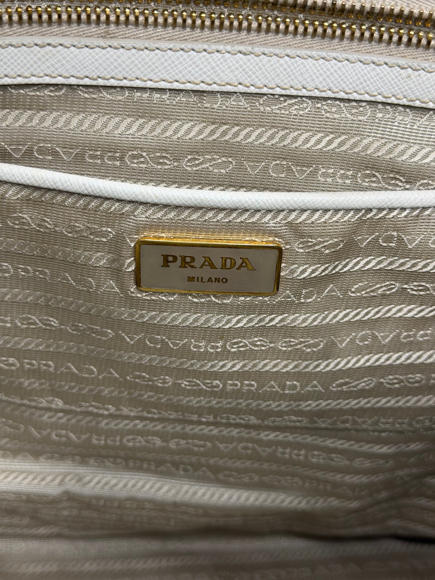 PRADA Grey Saffiano Lux Leather Large Double Zip Tote
