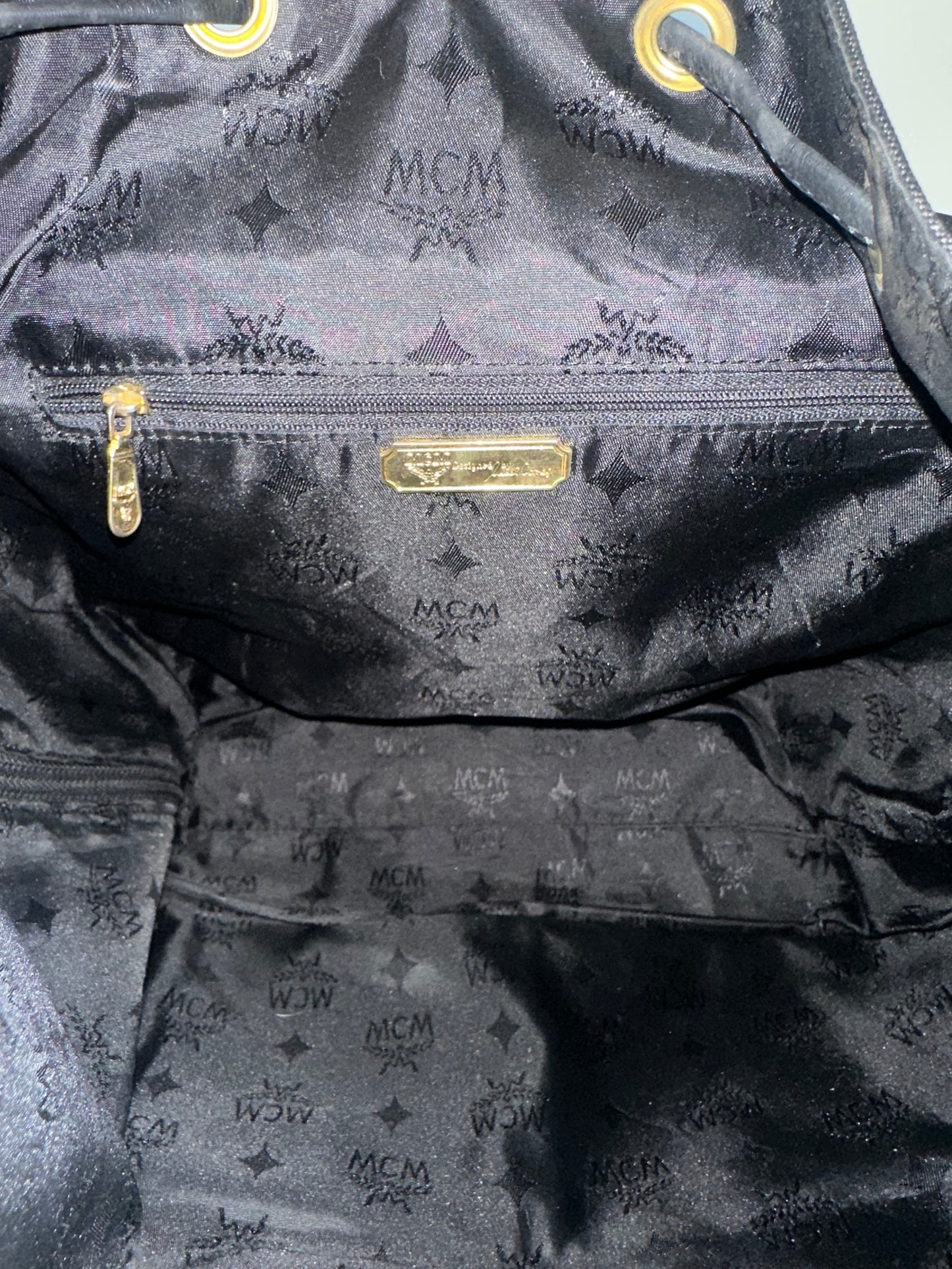 MCM Black Nylon and Leather Drawstring Backpack