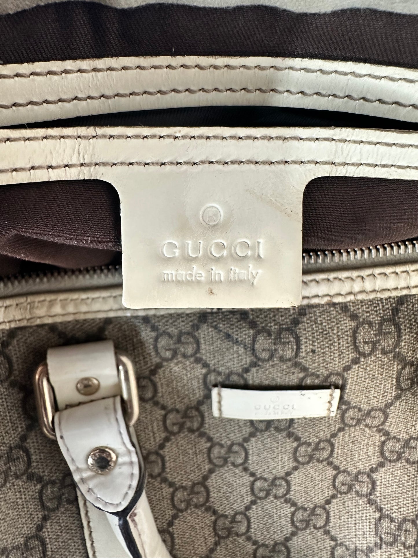 Gucci Beige/White GG Supreme Canvas and Leather Medium Joy Boston Bag