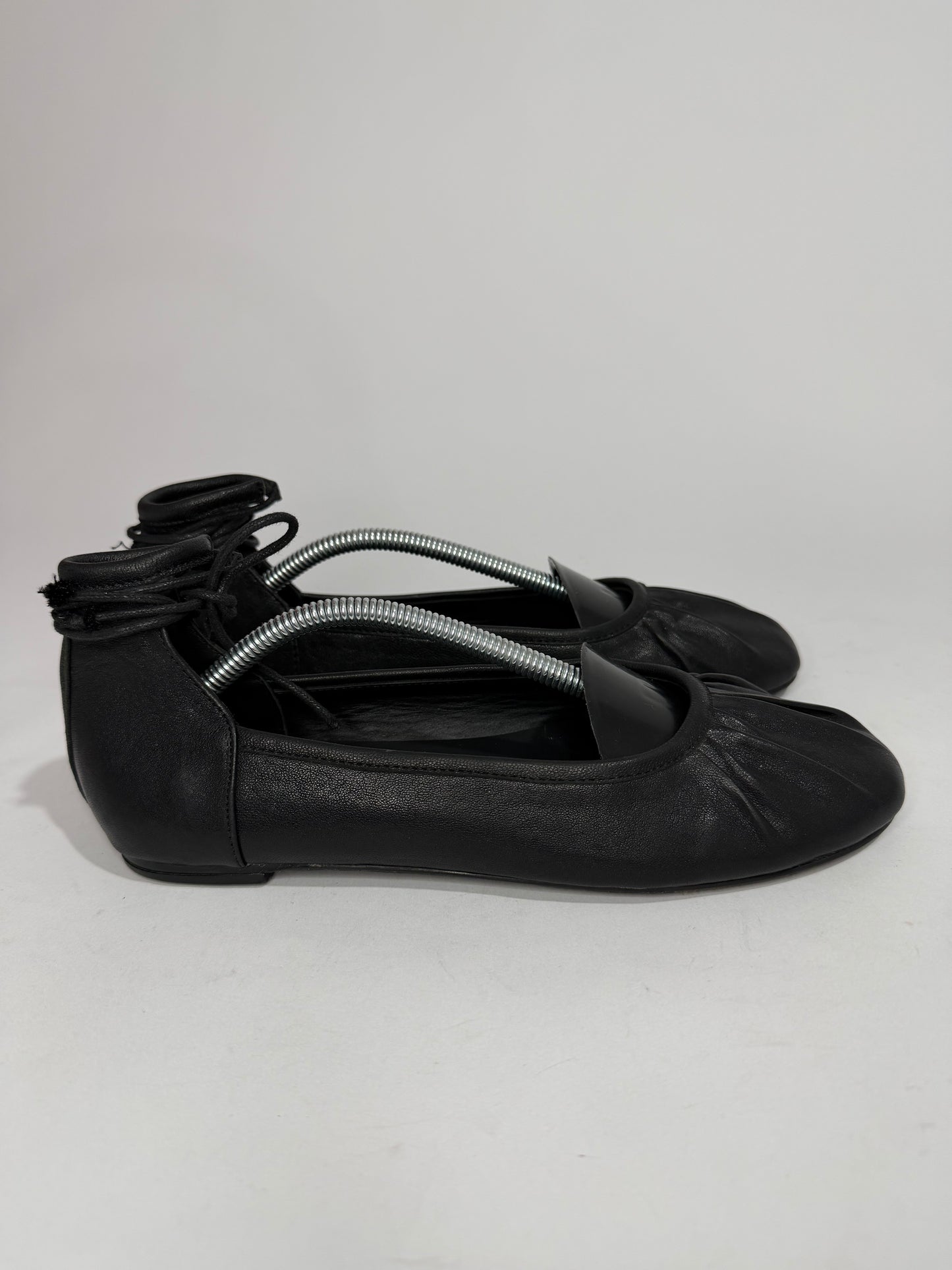 Ann Demeulemeester Black Leather Lace-Up Ballet Flats Ankle Wrap Size EU 37/ 7 US