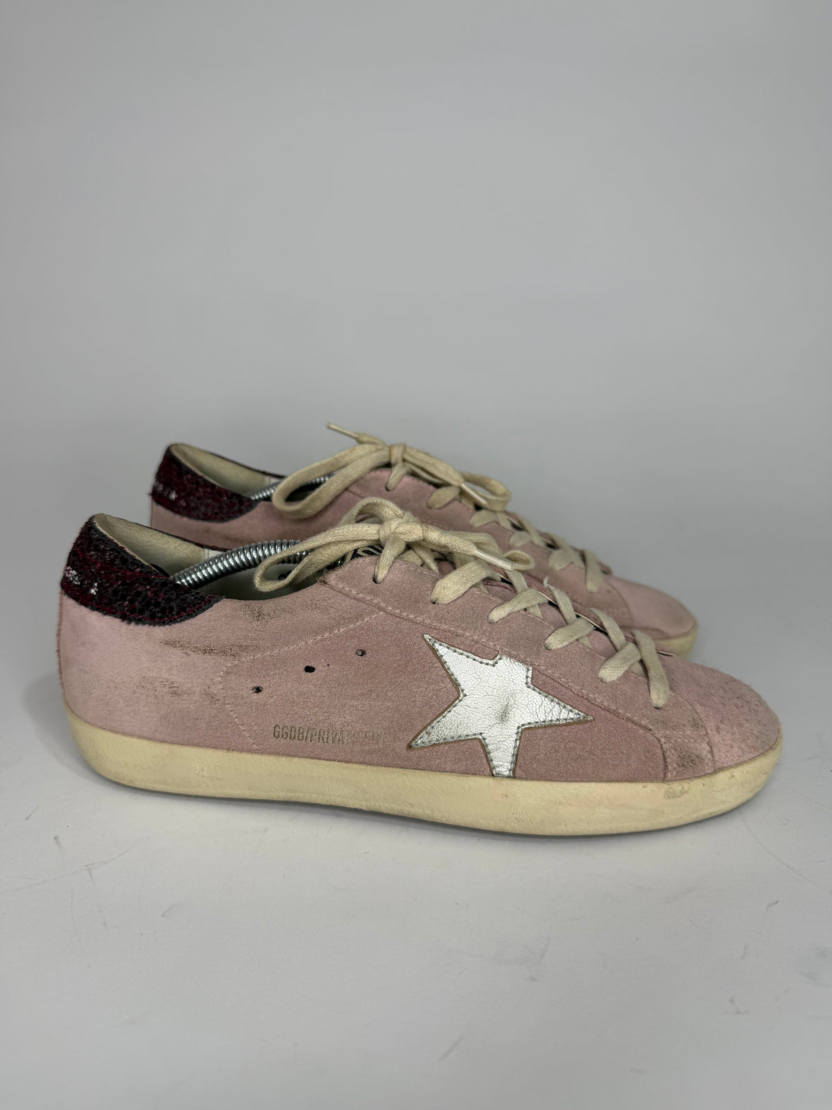 Golden Goose Superstar Pink Suede & Silver Heel Tab Distressed Sneakers Size 38 EU/ 8 US/ 5 UK