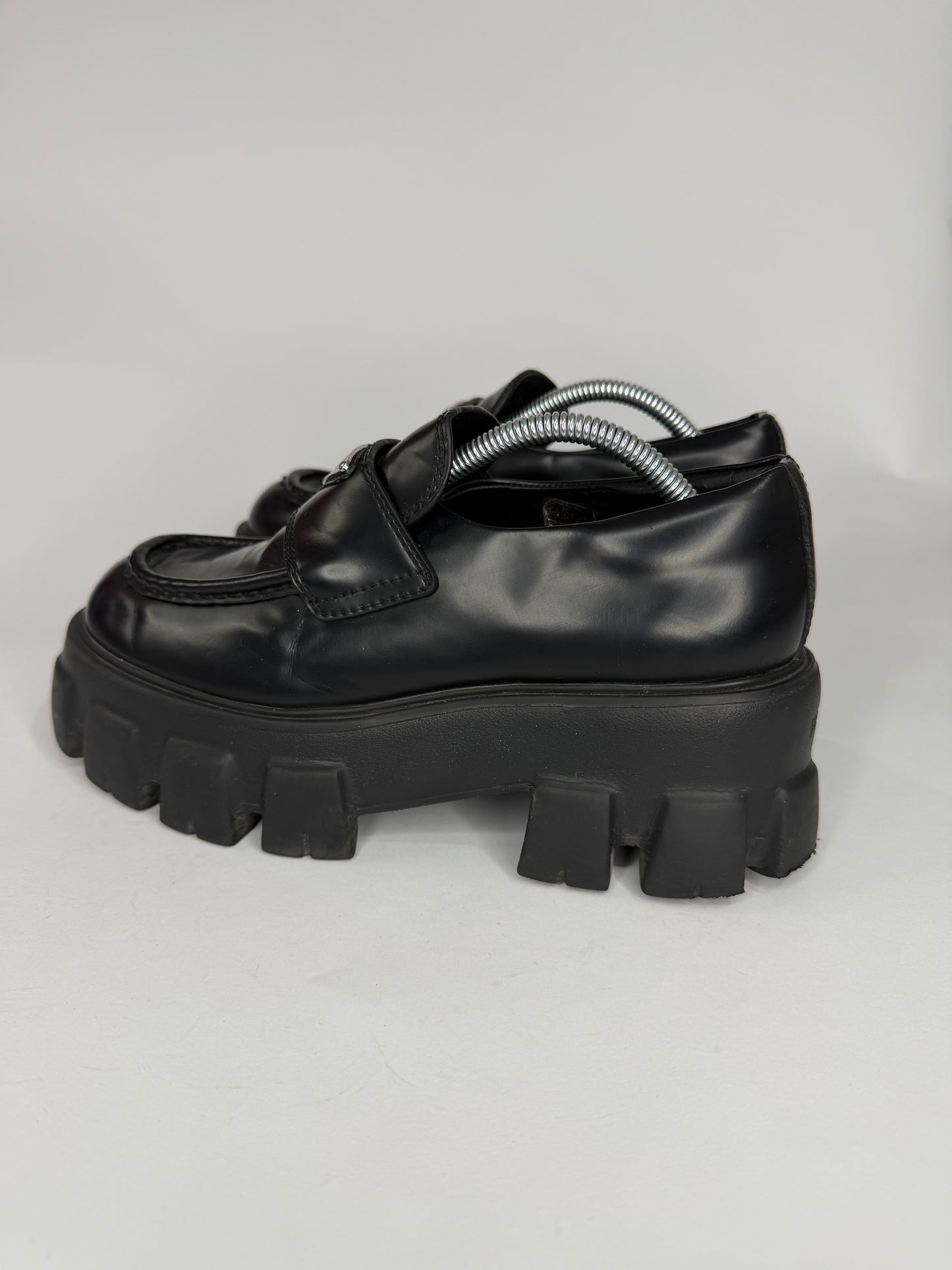 Prada Black Leather Monolith Platform Derby Sneakers Size 38 EU/ 8 US / 5 UK