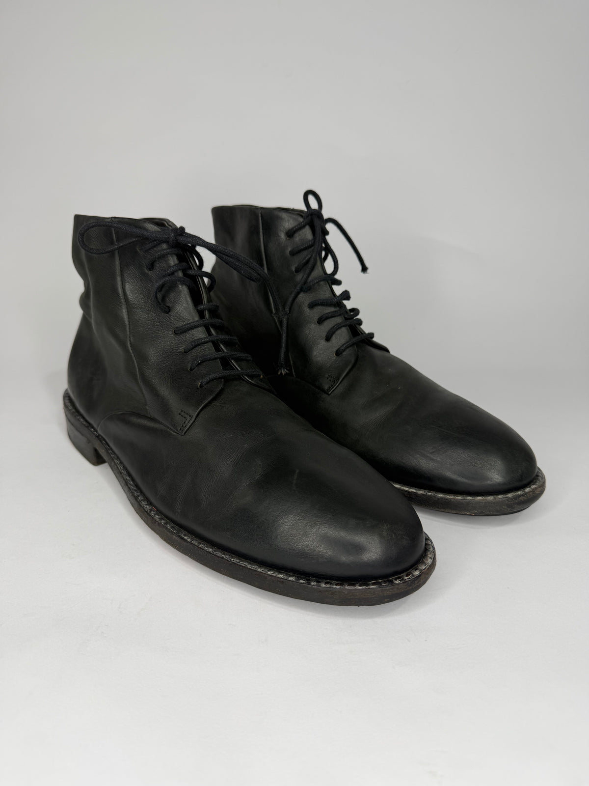 Marsèll Black Leather Lace-Up Ankle Boots EU 45