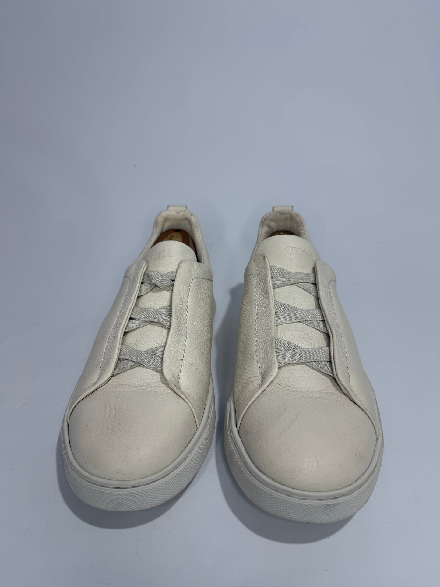 Ermenegildo Zegna Cream Leather triple stitch Slip On Sneakers Size 8 UK/ 9 US