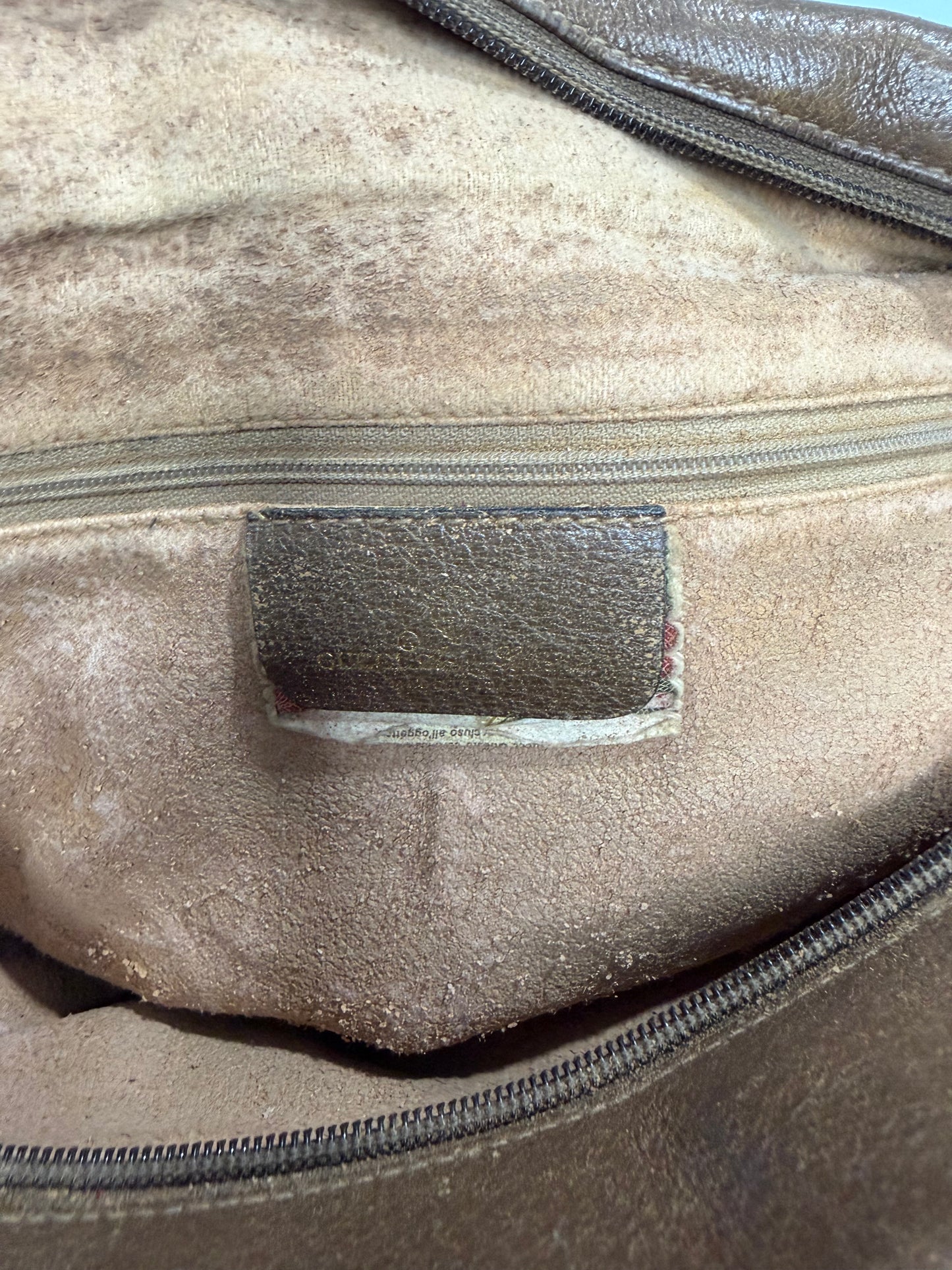 Vintage Gucci Brown Leather & Pink Textile Shoulder Bag