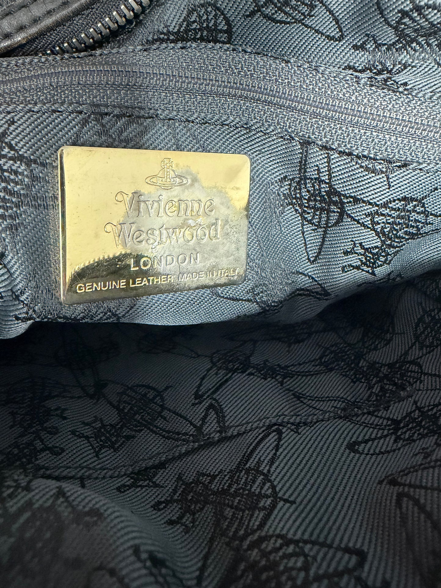 Vivienne Westwood Orb Jacquard Mini Crossbody Bag – Black Canvas & Leather Trim