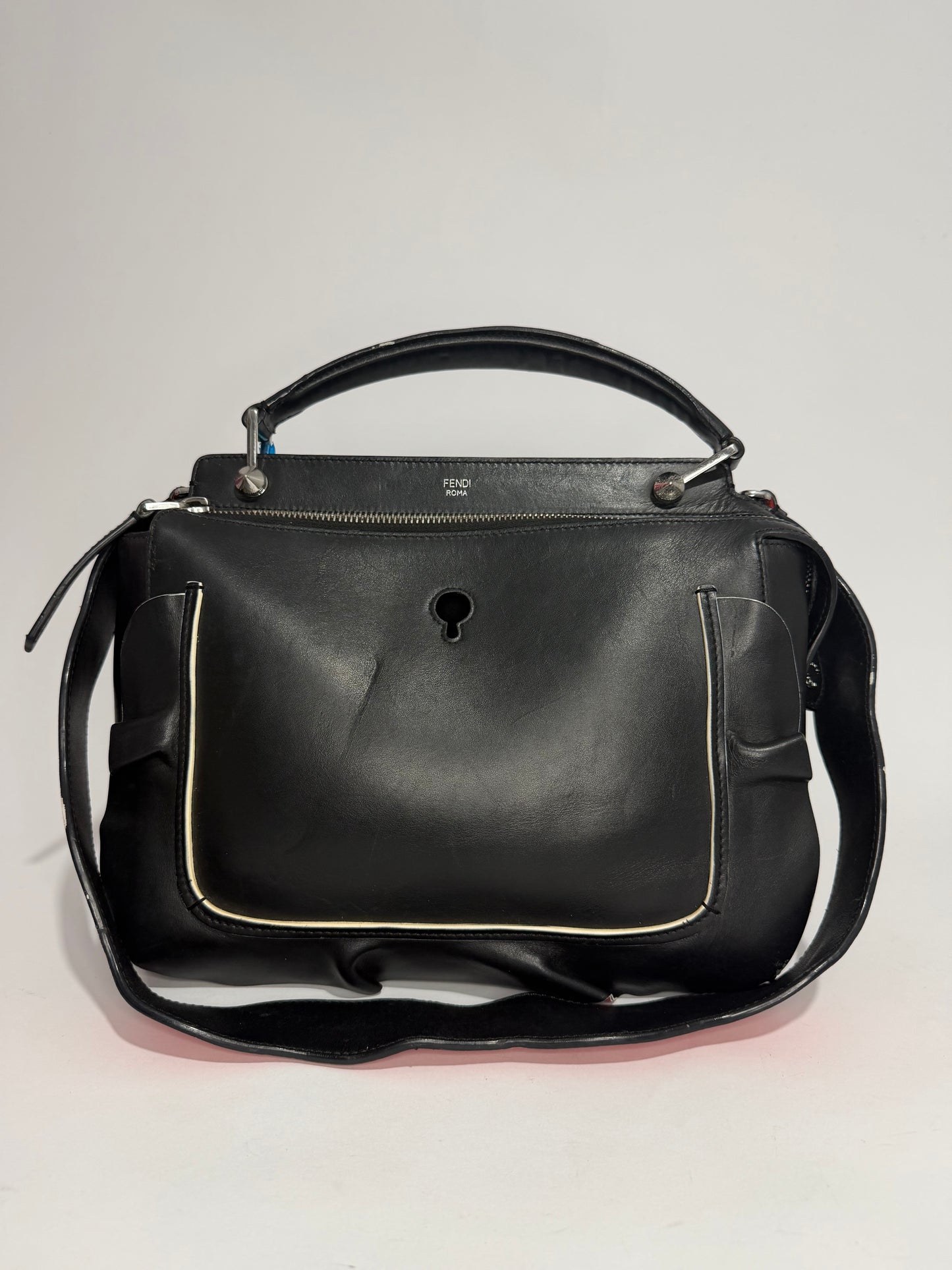 FENDI Black/Orange Smooth Calfskin Leather Dotcom Satchel Bag