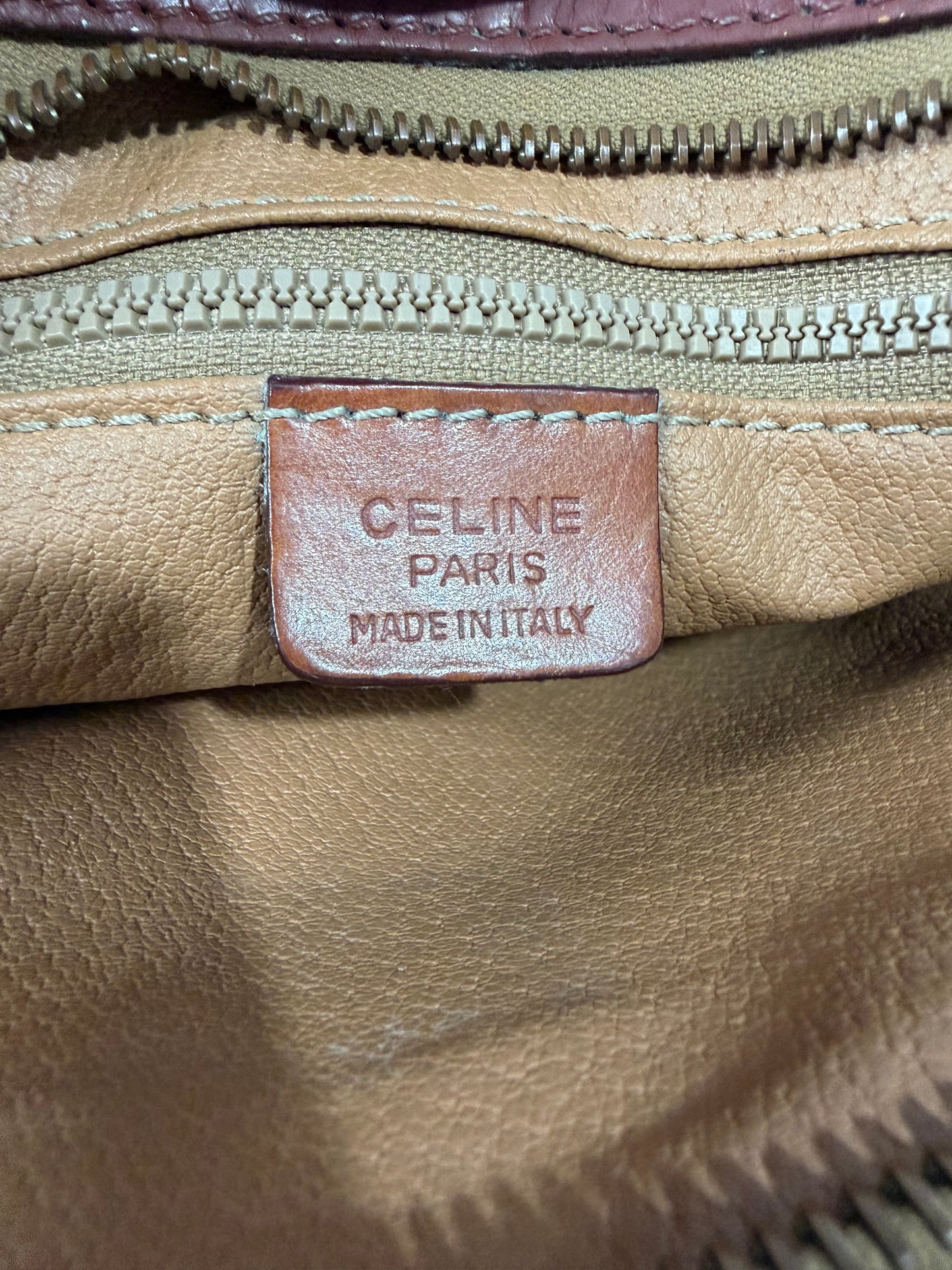 Celine Vintage Macadam Chain Clutch / Crossbody Bag Brown PVC & Leather