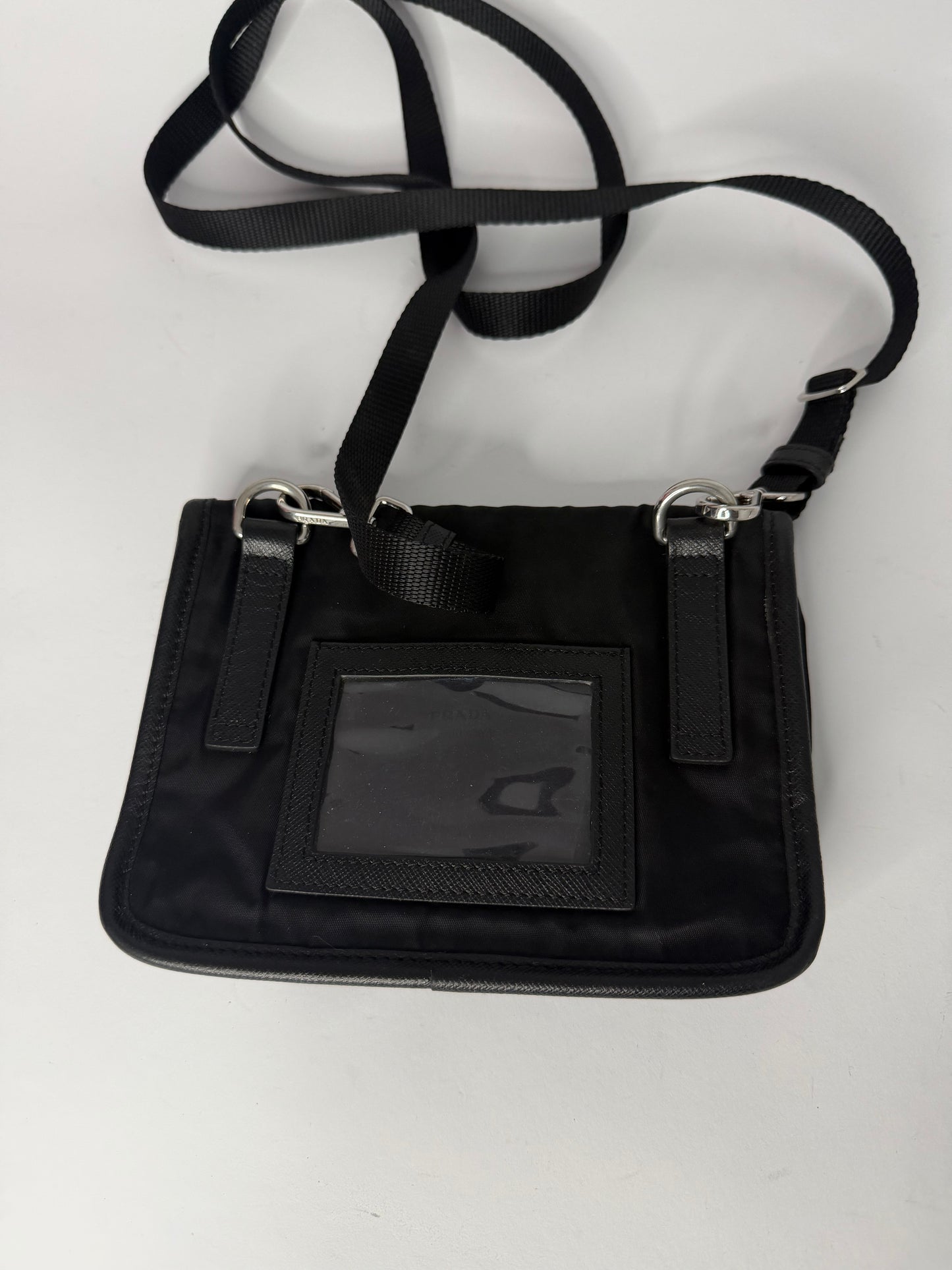 Prada Black Re-Nylon and Leather Flap Crossbody Bag