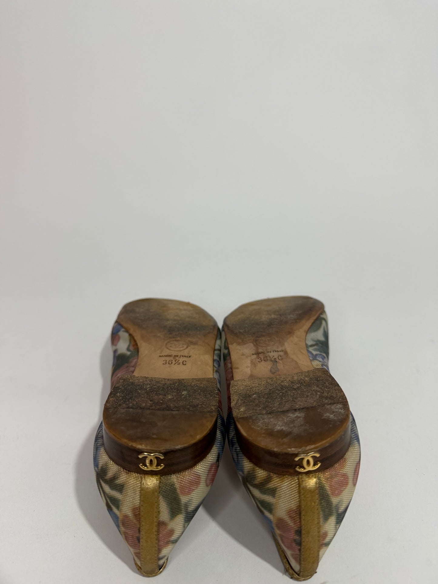 Chanel Multicolor Net and Leather CC Cap Toe Ballet Flats Size 36 EU/ 6US