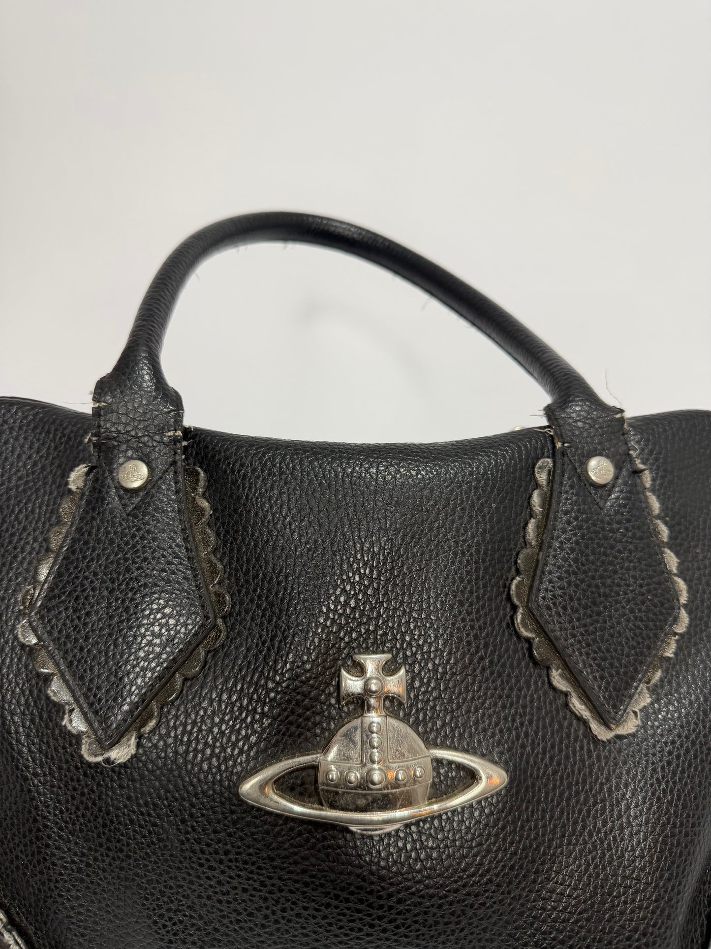 Vivienne Westwood Black Pebbled Leather Orb Logo Handbag with Shoulder Strap