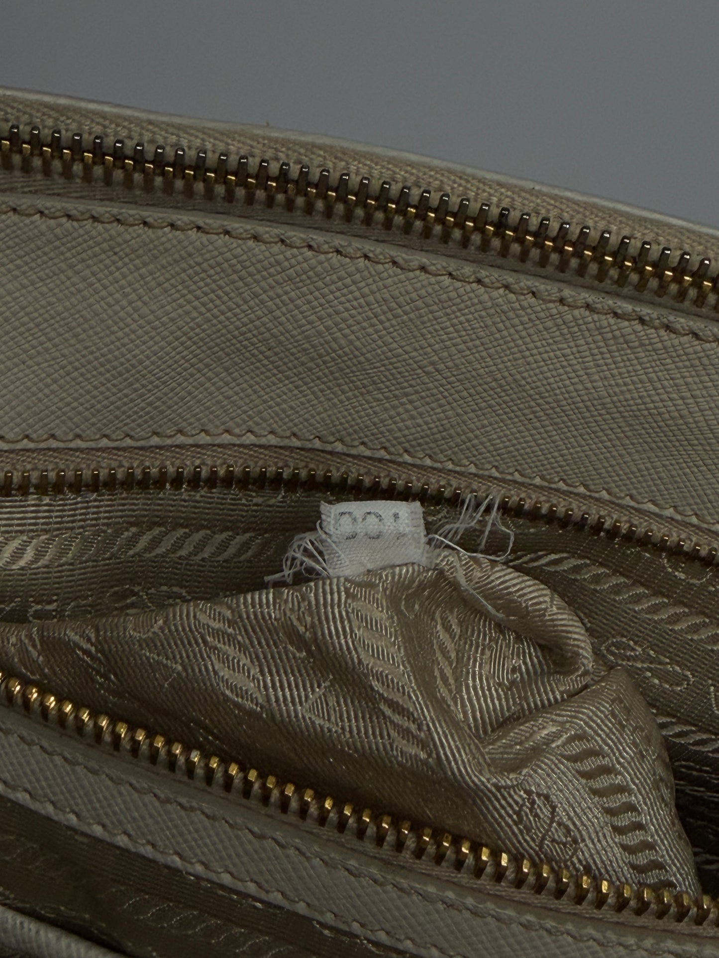 PRADA Grey Saffiano Lux Leather Large Double Zip Tote