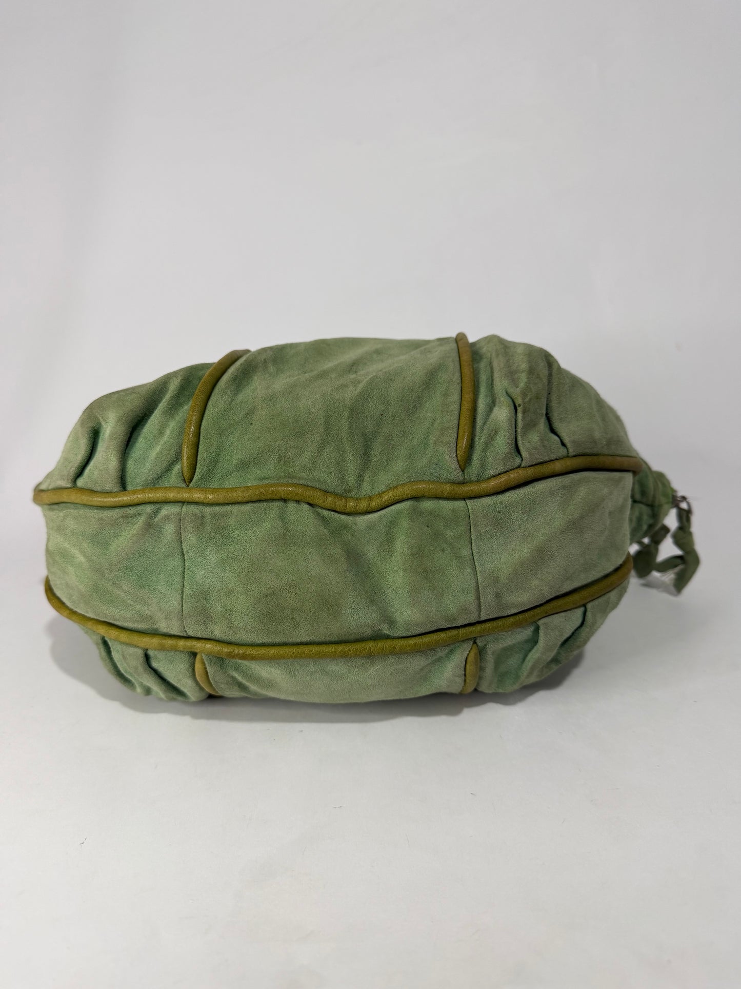 Bottega Veneta Green Suede Chain Shoulder Bag with Oversized Grommets