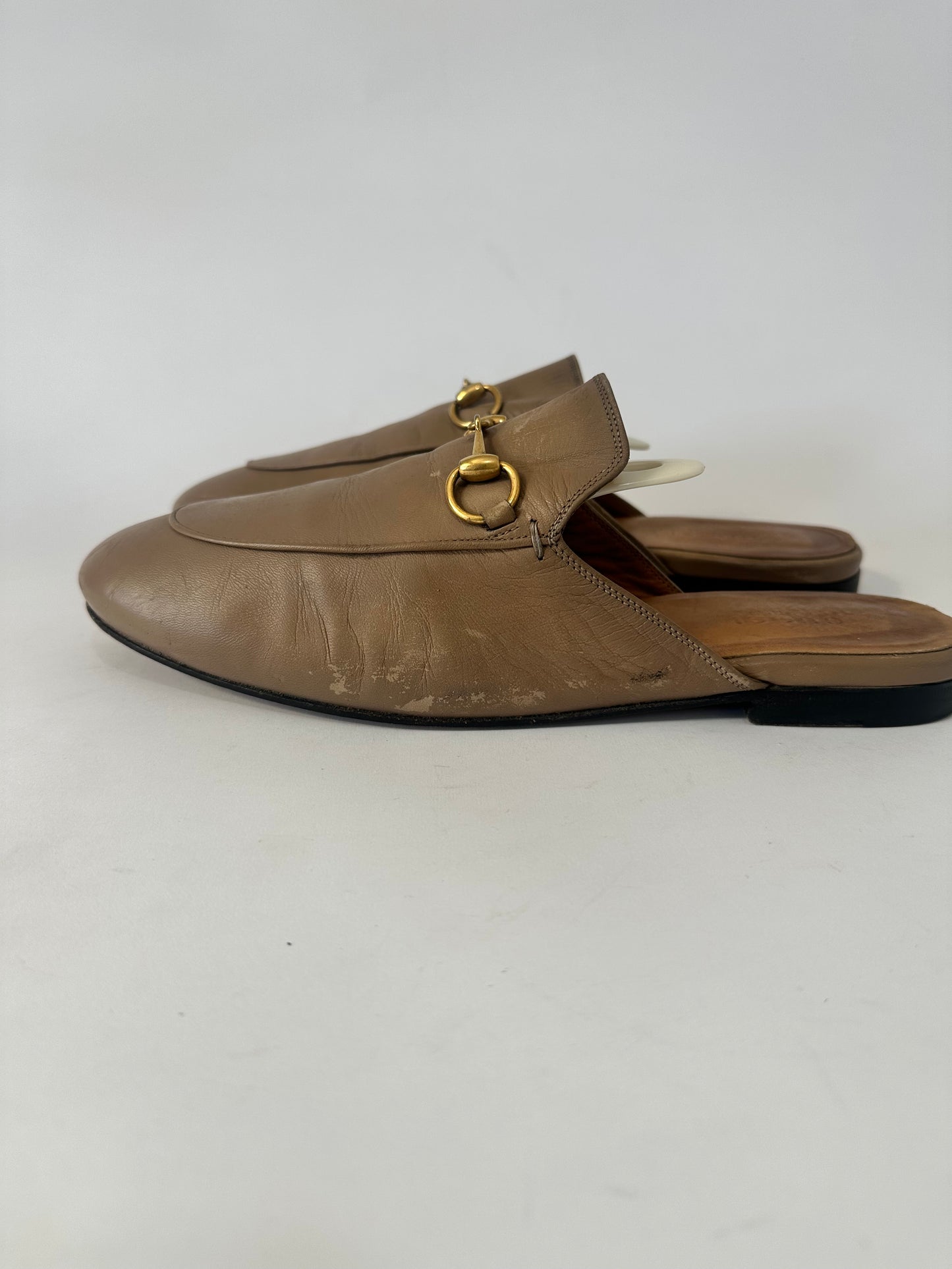 Gucci Beige Leather Princetown Mules Size 38 EU/ 8 US/ 5 UK