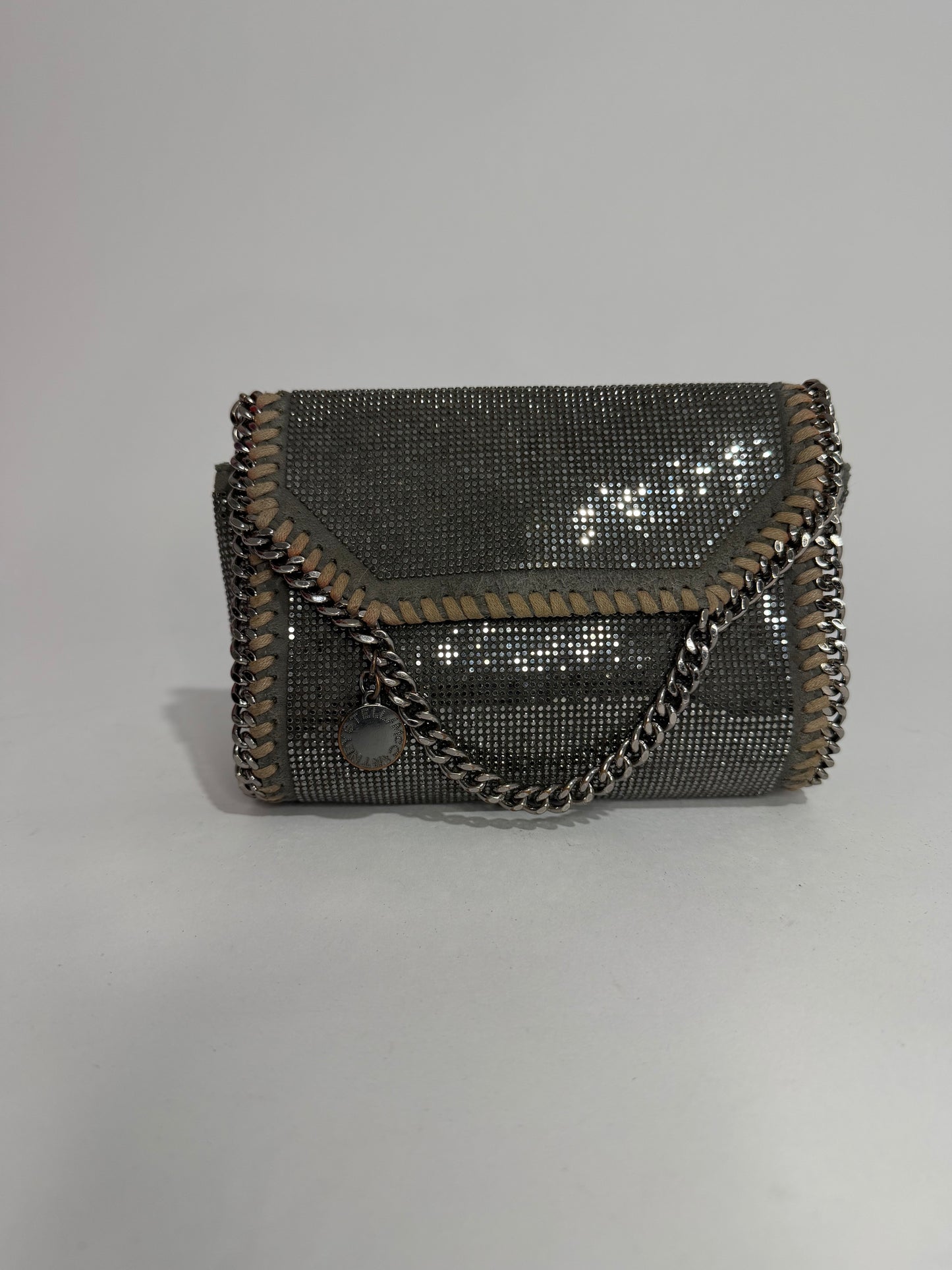 STELLA MCCARTNEY
Stella Mccartney Grey Falabella Crystal Tiny Foldover Bag