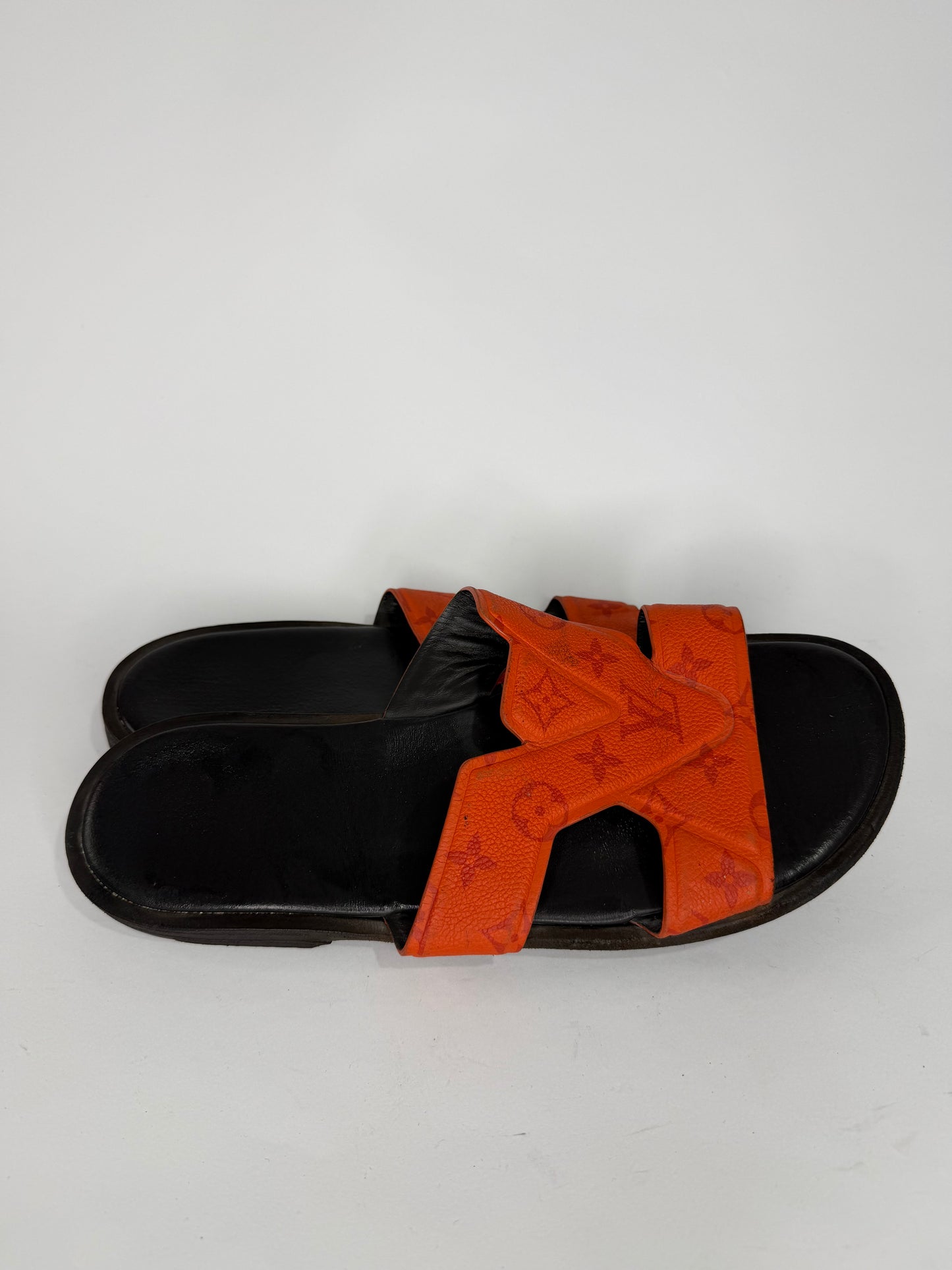 Louis Vuitton Orange Monogram Leather Slide Sandals Size 8 UK/ 9 US / 42 EU