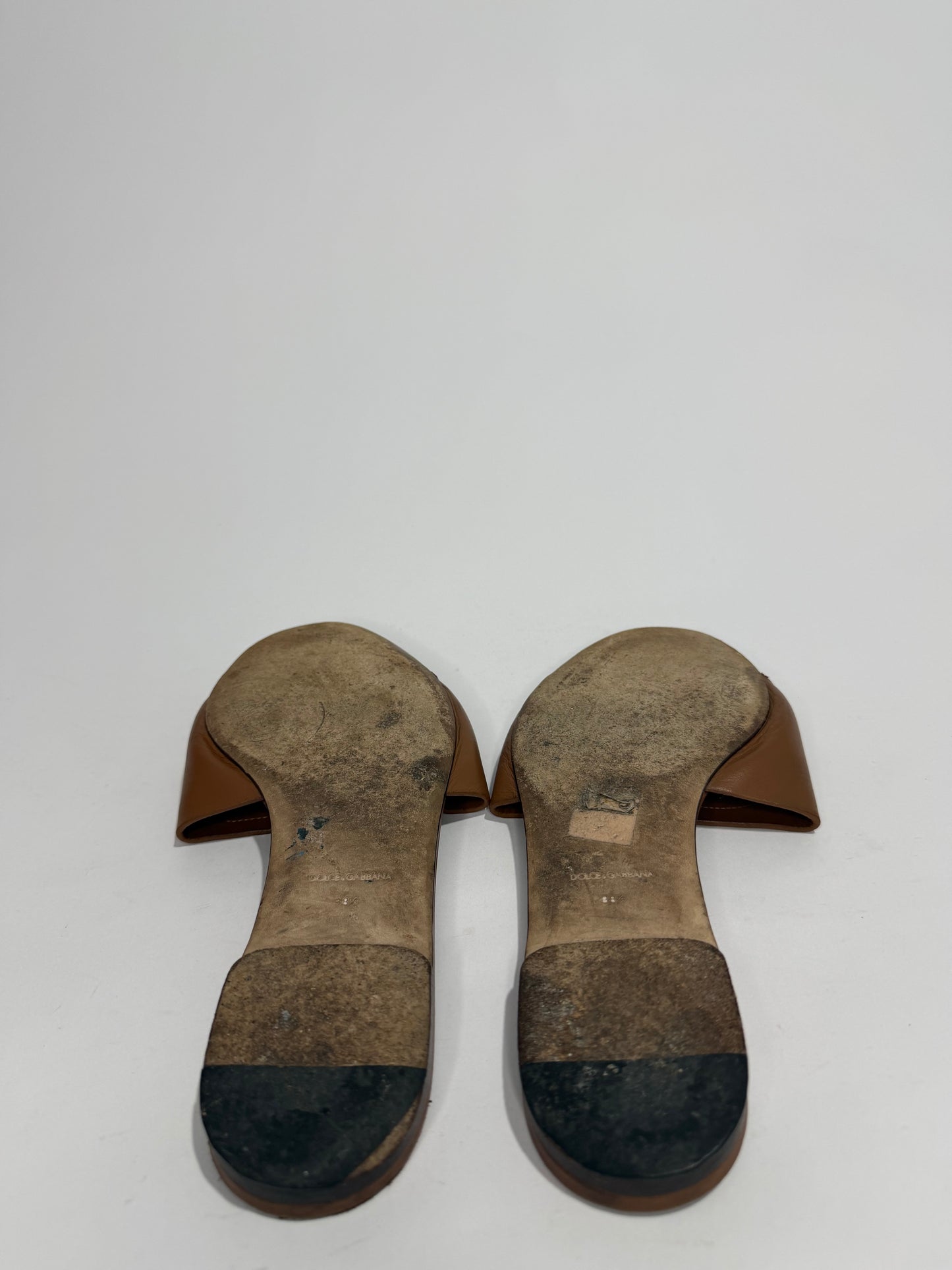 Dolce & Gabbana Logo Cutout Leather Slide Sandals Brown EU 38.5/ 8.5 US/ 5.5 US